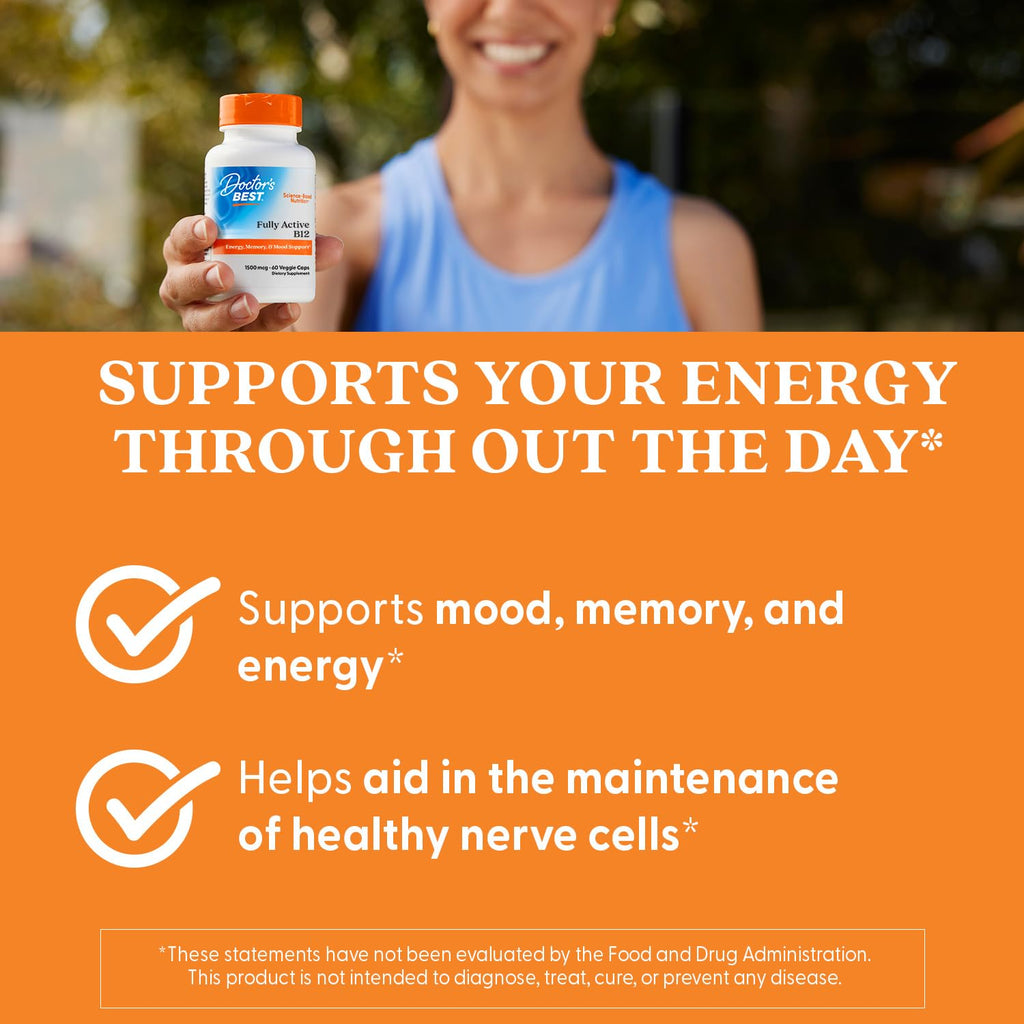 Doctor's Best Fully Active B12 1500 mcg, Non-GMO, Vegan, Gluten Free, Supports Healthy Memory, Mood and Circulation, 60 Count