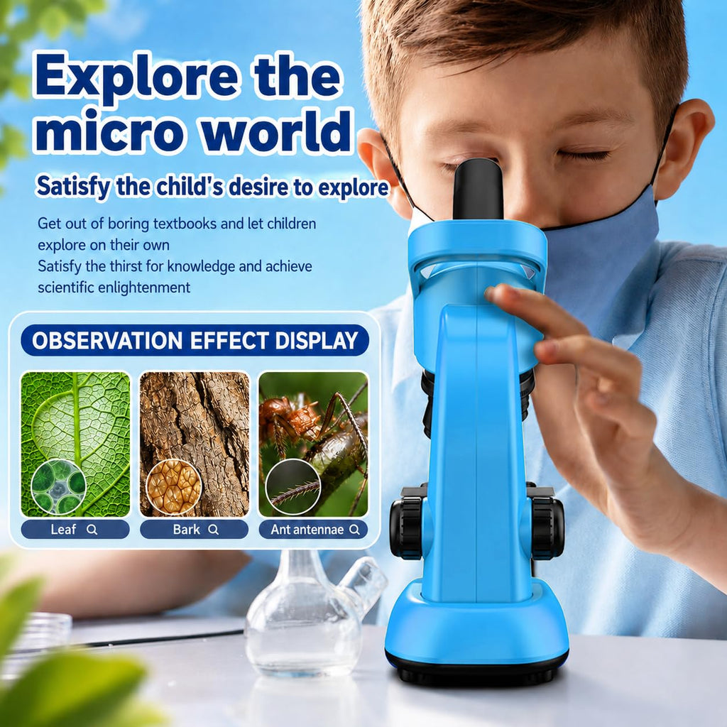 Kids Microscope,40-1600x Microscope Kit for Kids Beginners Children,STEM Kit,Prepared Slides,LED Light and Configured Various Operating Tools- Science Experiment Toy for Kids Ages 6-12
