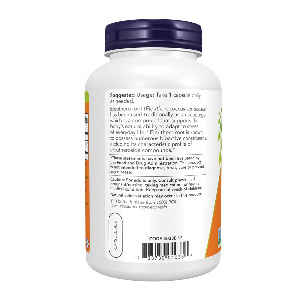 NOW Supplements, Eleuthero 500 mg, Adaptogenic Herb*, 250 Veg Caps