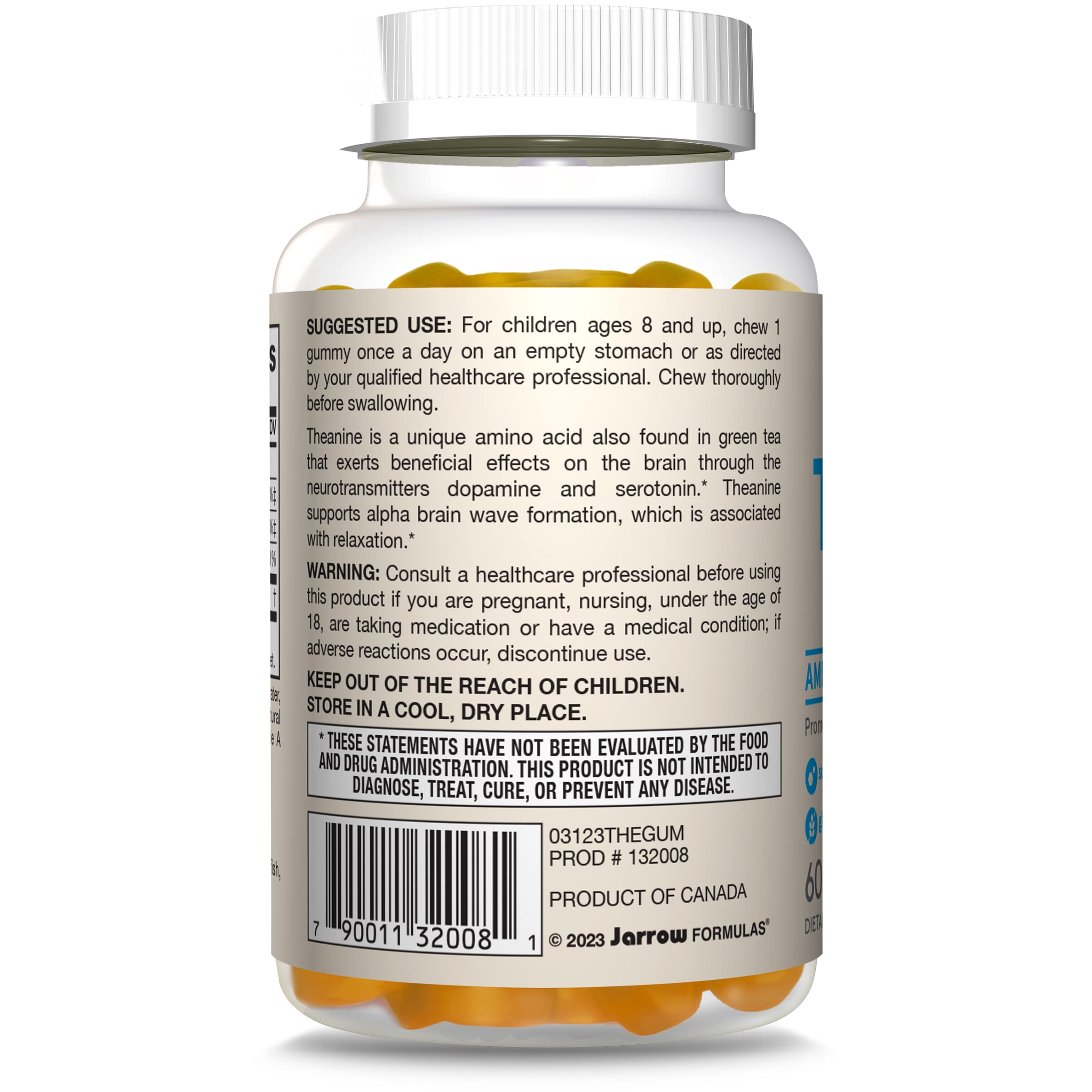 Jarrow Formulas® Theanine 100 mg Gummies, Dietary Supplement That Promotes Calmness, 60 Apple-Flavored Gummies, 60 Day Supply