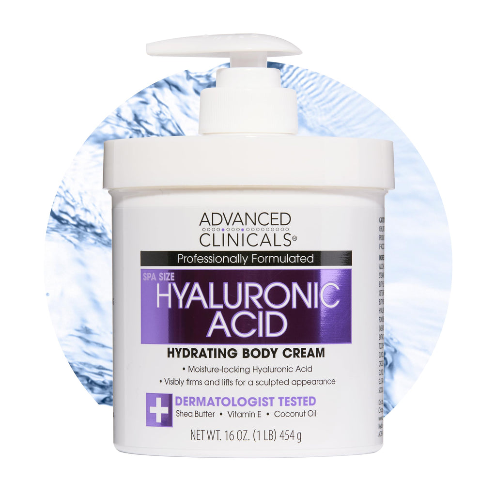 Advanced Clinicals Hyaluronic Acid Moisturizer Body Cream W/Vitamin E | Hydrating Cream & Body Lotion For Women & Men To Help Improve Look of Wrinkles, Dry Skin, Crepey Looking Skin, 16 Ounce
