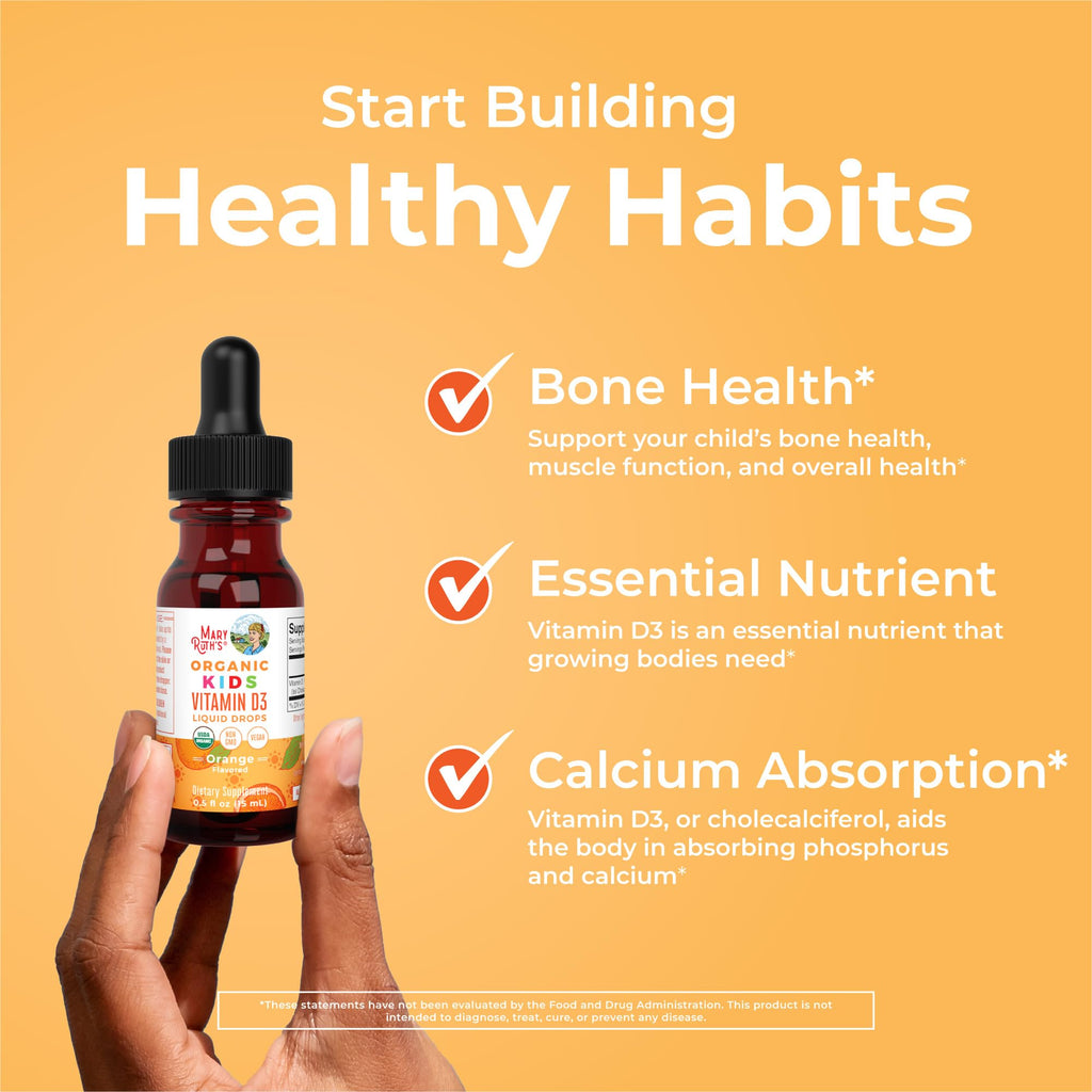MARYRUTH'S USDA Organic Kids Vitamin D3 Liquid Drops, Orange, 0.5 oz