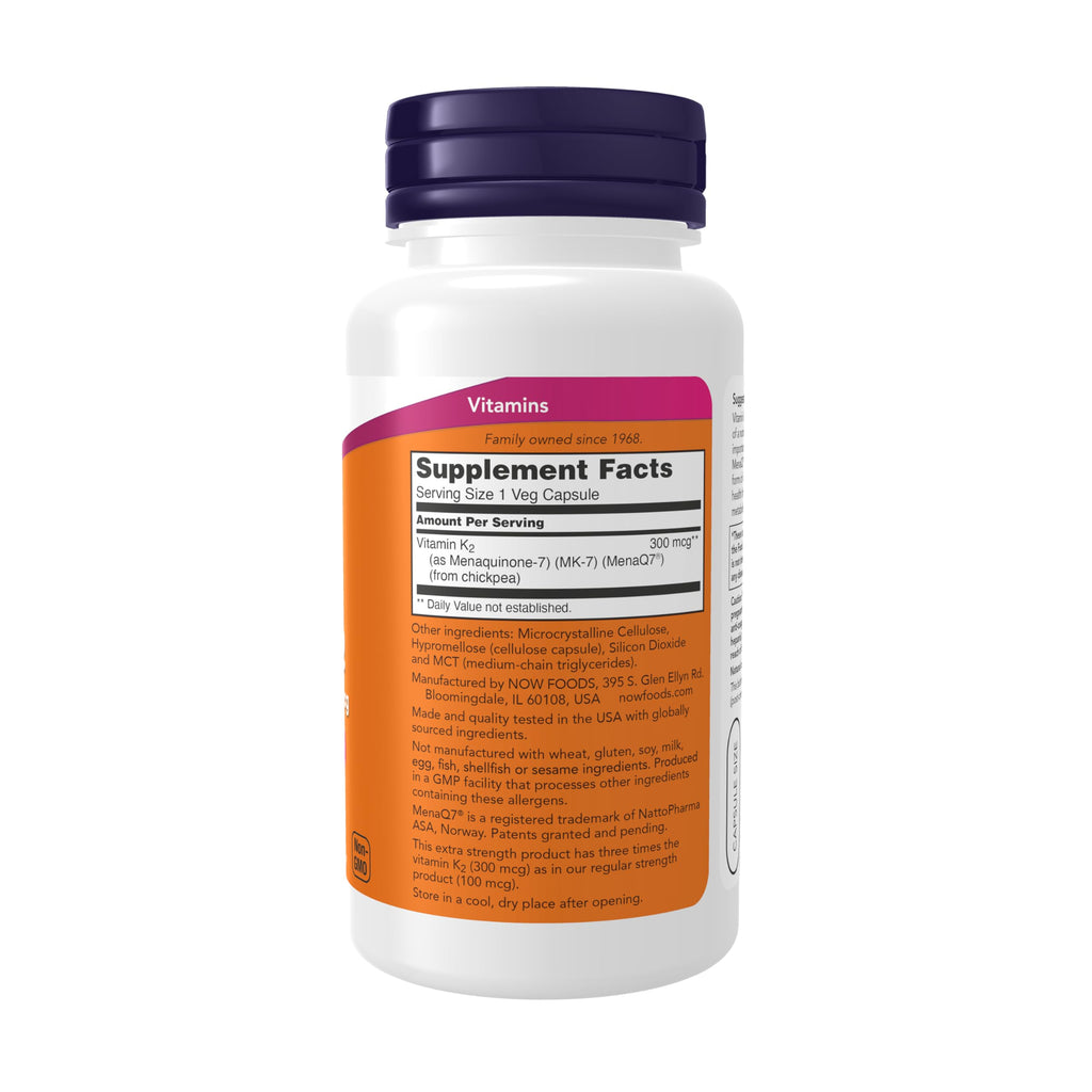 Now Foods Supplements, MK-7 Vitamin K-2 300 mcg, 120 Veg Capsules