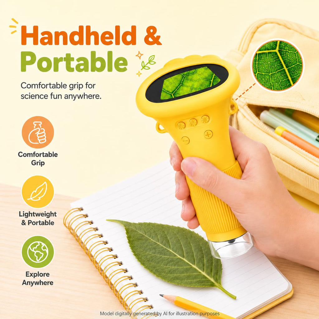 1000X Microscope for Kids, 2'' Screen Kids Wonder Quest Microscope Camera, Digital Handheld Microscope, Educational Kids Magnifying Glass, Christmas Birthday Gifts for Age 3 4 5 6 7 8 9 10- Yellow