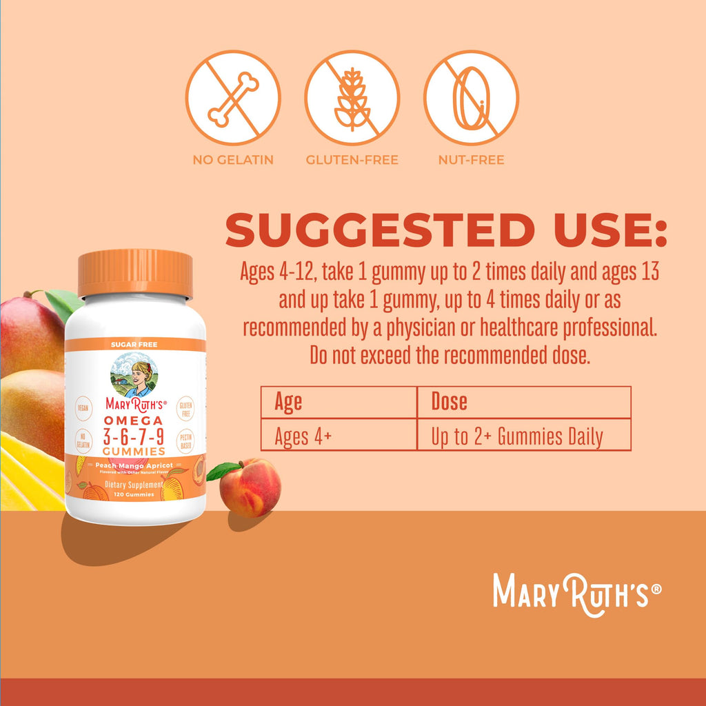 MaryRuth's Vegan Omega 3 6 7 9 Gummies, No Fish Taste, Up to 4 Month Supply