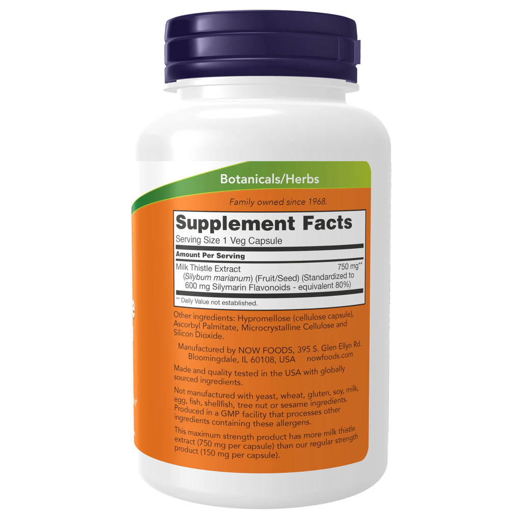 Now Foods Milk Thistle Extract 750 mg Silymarin (600 mg), Maximum Strength - 90 Veg Capsules