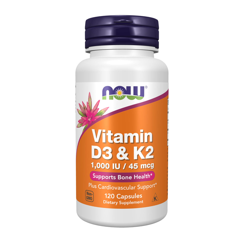 NOW Supplements, Vitamin D-3 & K-2, 1,000 IU/45 mcg, 120 veg Capsules