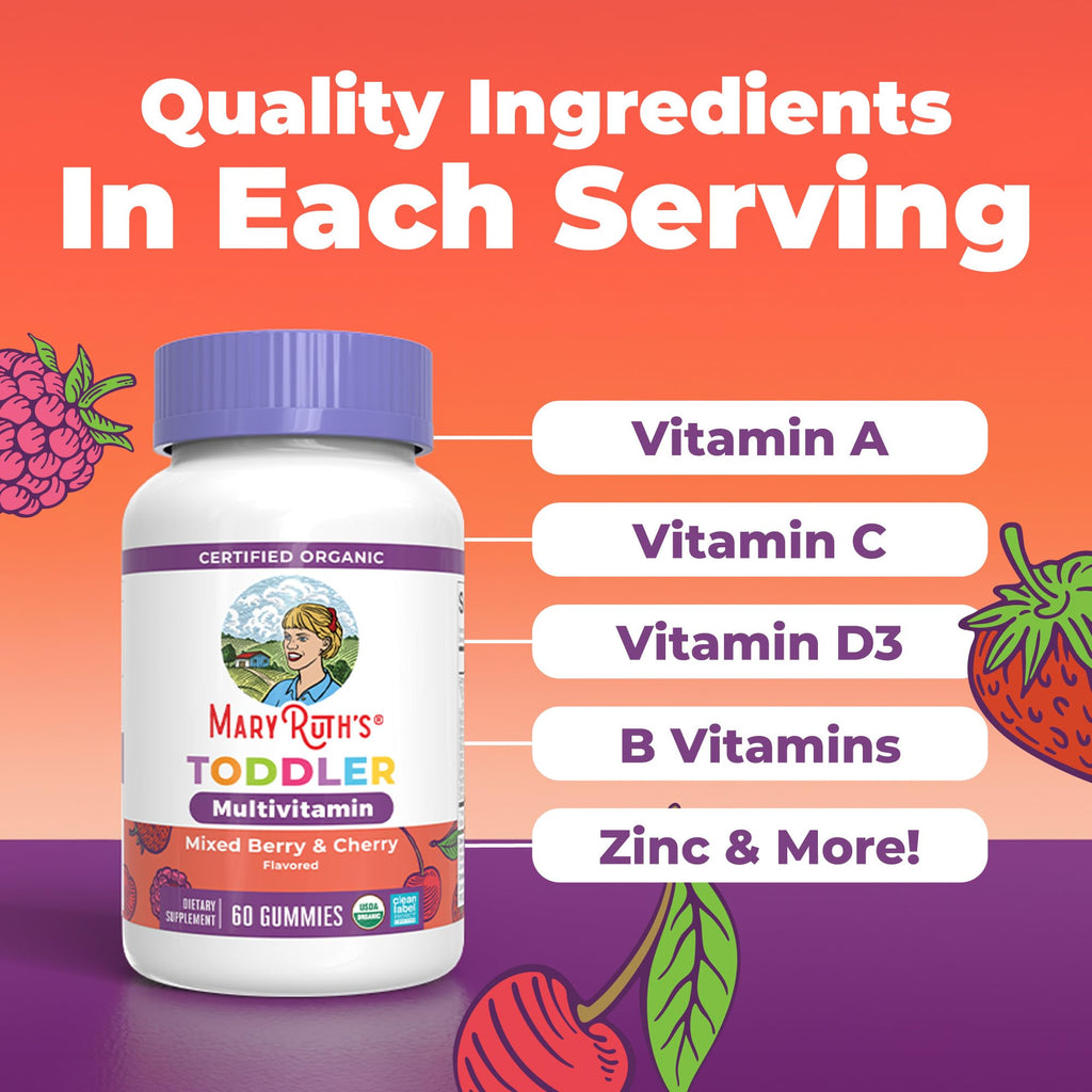 MARYRUTH'S Organic Toddler Multivitamin Gummies, 2 Month Supply, Ages 2+