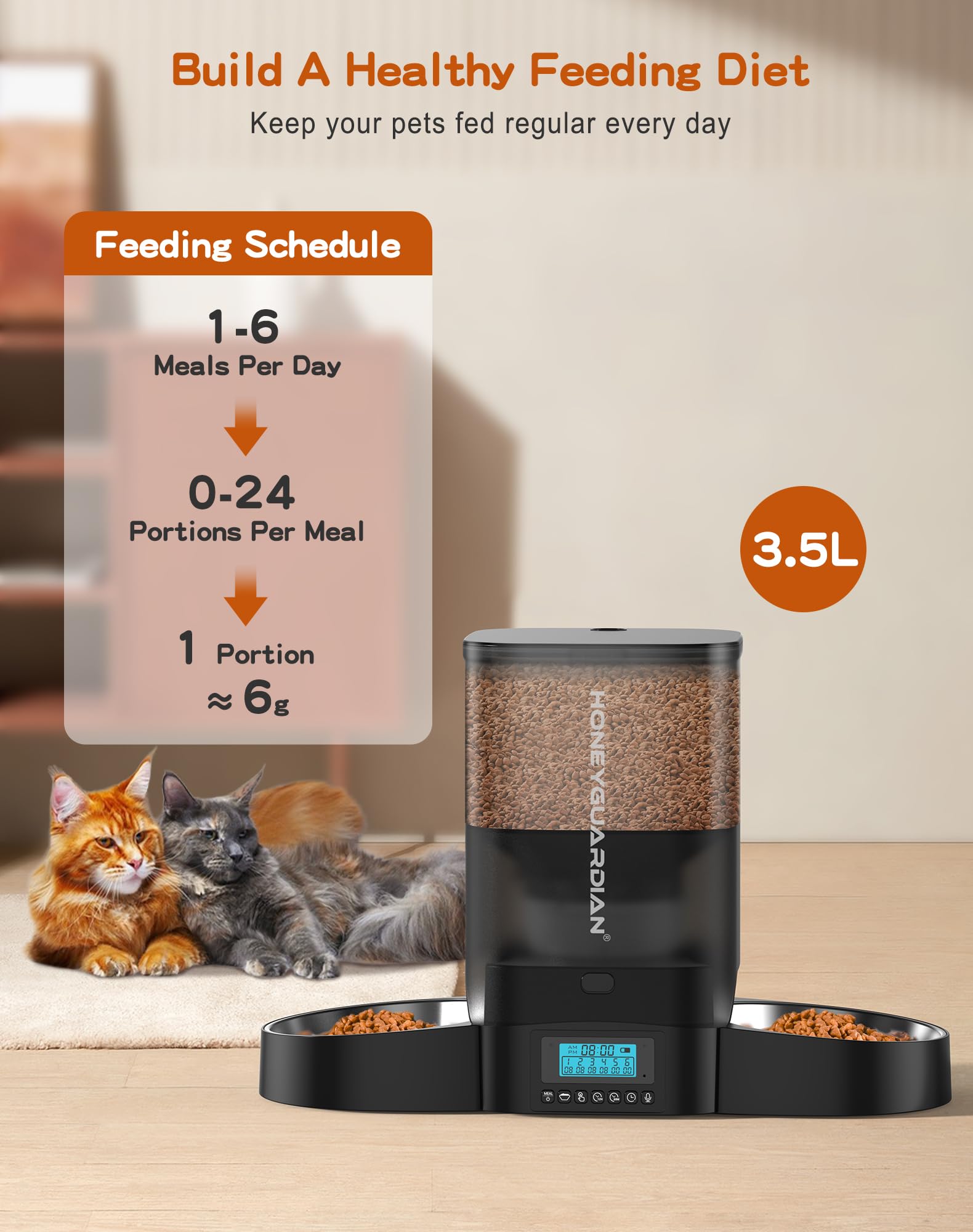 HoneyGuaridan Automatic Cat Feeder for 2 Cats,Cat Food Dispenser