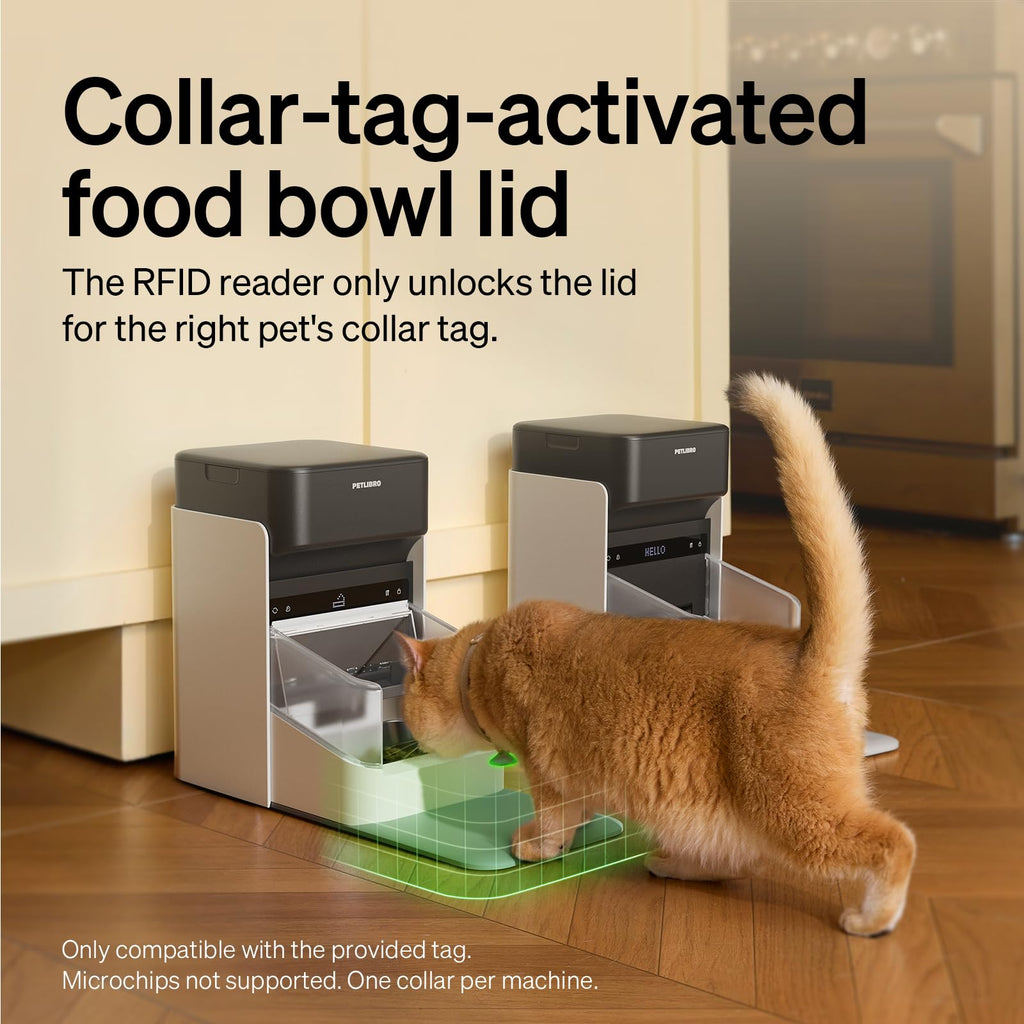PETLIBRO RFID Automatic Cat Feeder, Collar Sensor-Activated Personalized Meals, Cats Recognition & Diet Tracking for Multi-Pet Homes and Different Diets, 5G&2.4G Wi-Fi Programmable Cat Food Dispenser