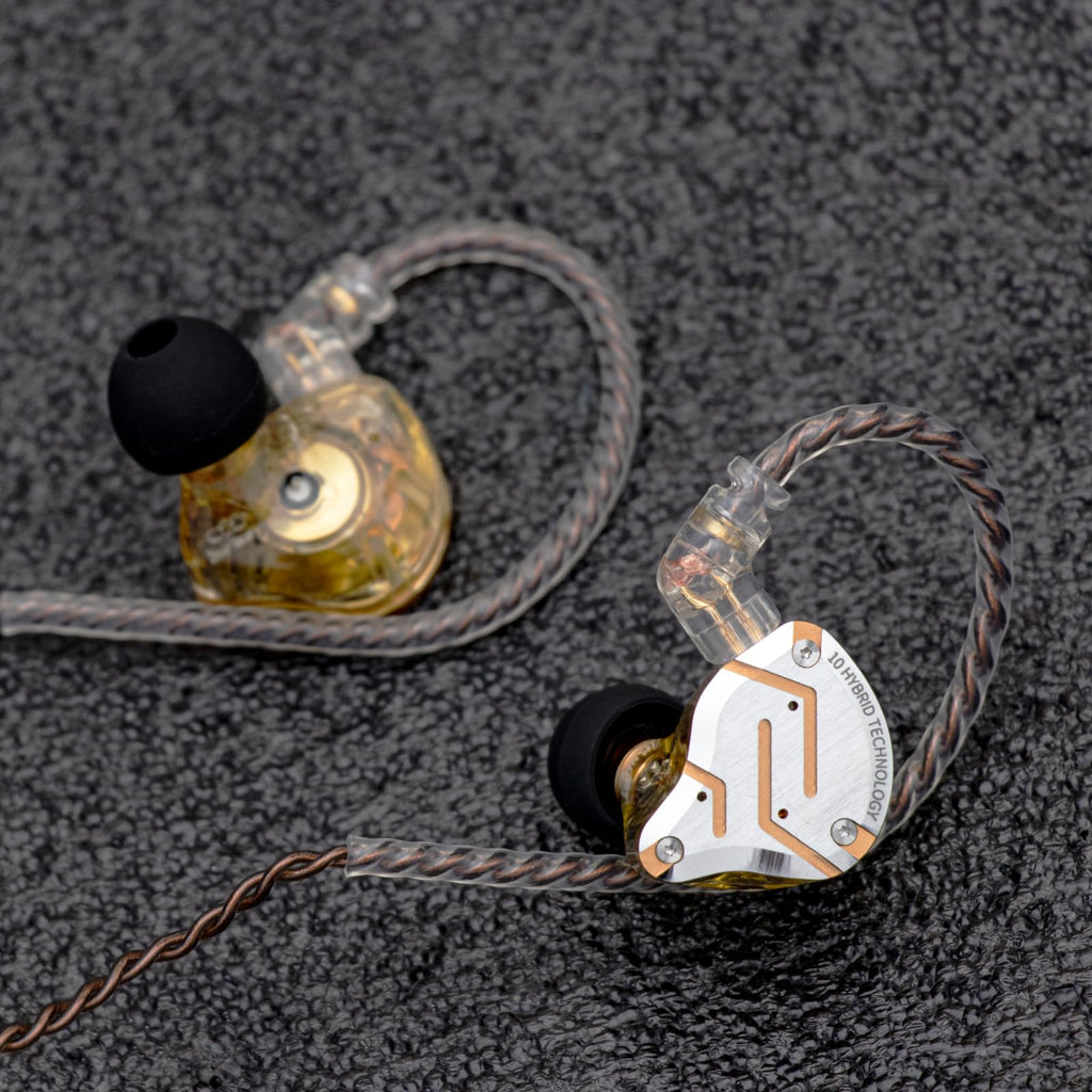 Linsoul KZ ZS10 Pro, 4BA+1DD 5 Driver in Ear Monitor, HiFi Wired Earbuds, Gaming Earbuds, Hybrid IEM Earphones with Stainless Steel Faceplate, Detachable Cable for Musician(Without Mic, Glare Yellow)