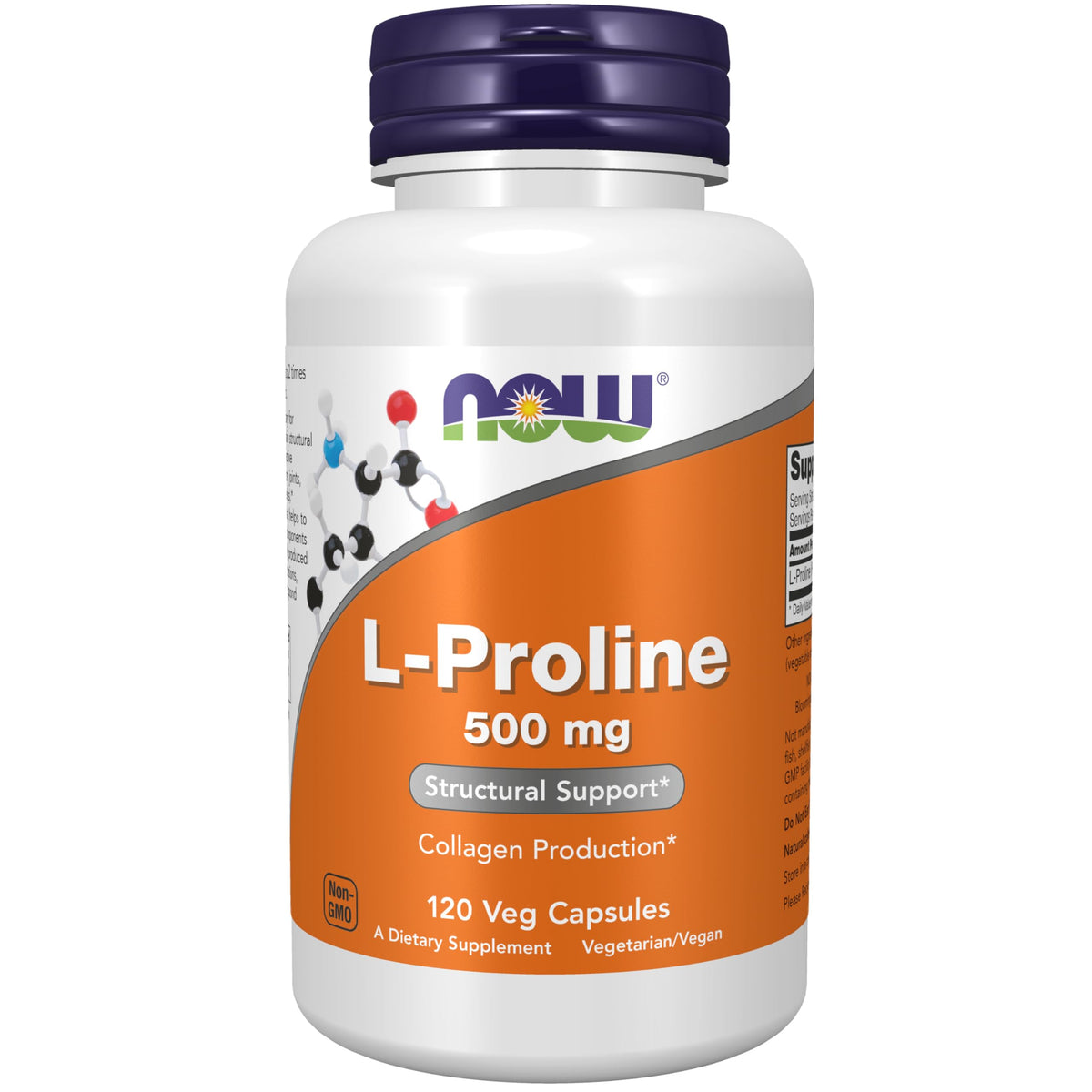 NOW Supplements, L-Proline 500 mg, Collagen Production*, 120 Veg Caps