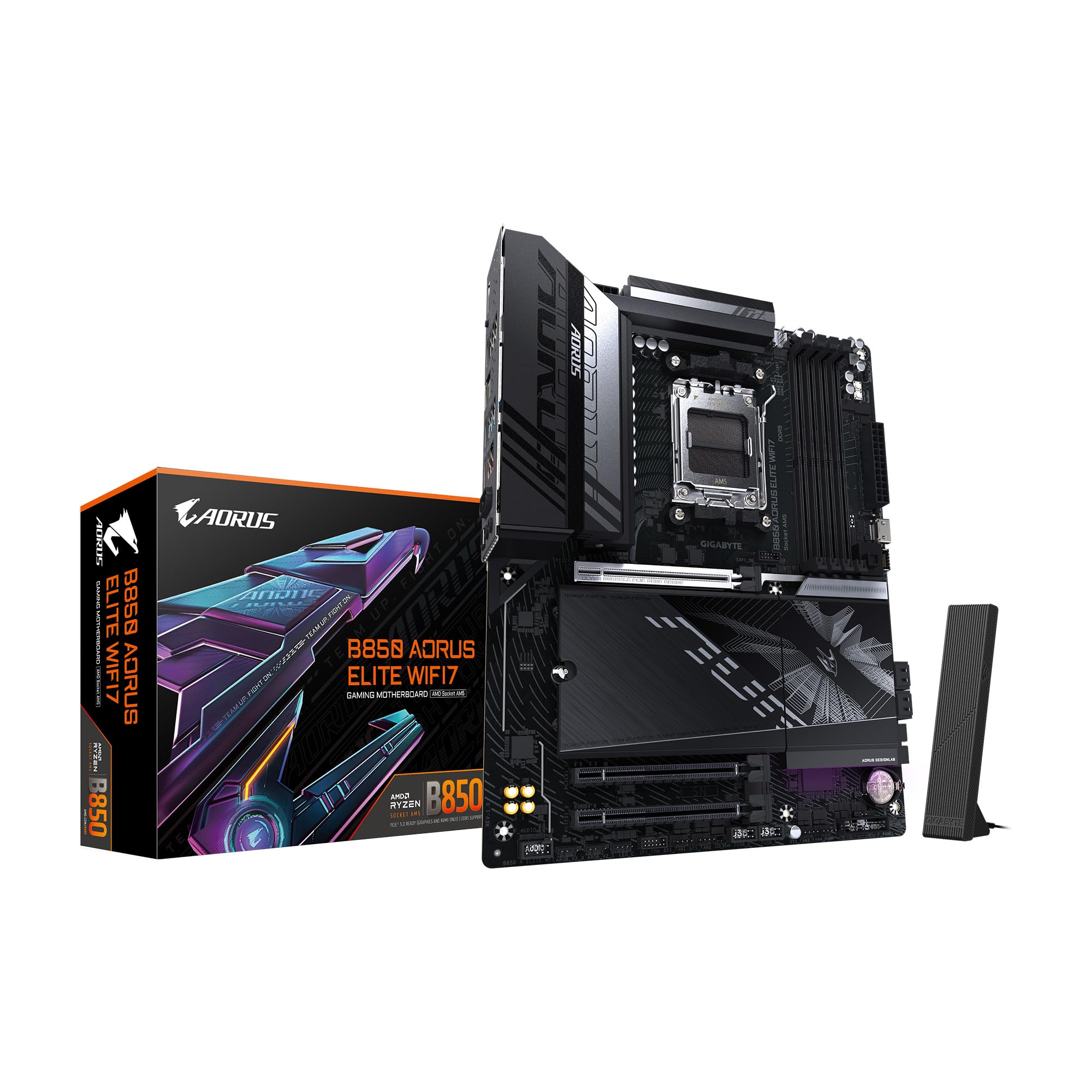 GIGABYTE B850 AORUS Elite WIFI7 AMD AM5 ATX Motherboard, Support AMD Ryzen 9000/8000/7000 Series, DDR5, 14+2+2 Power Phase, 3X M.2, PCIe 5.0, USB-C, WIFI7, 2.5GbE LAN, EZ-Latch, 5-Year Warranty