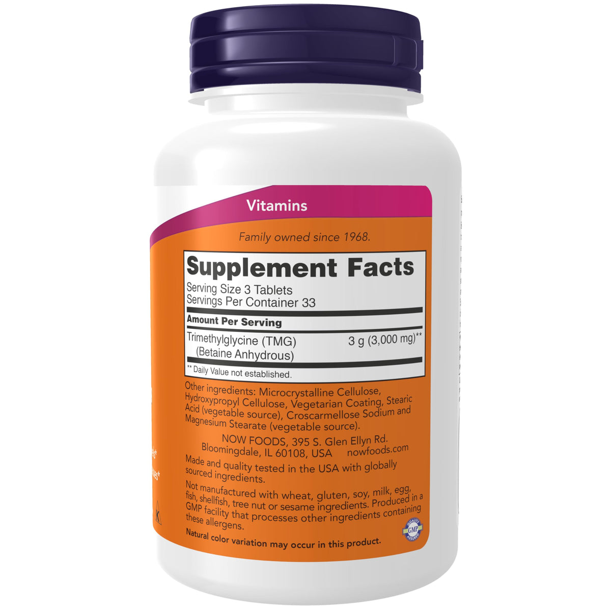NOW Foods Supplements, TMG Betaine (Trimethylglycine) 1,000 mg, 100 Tablets