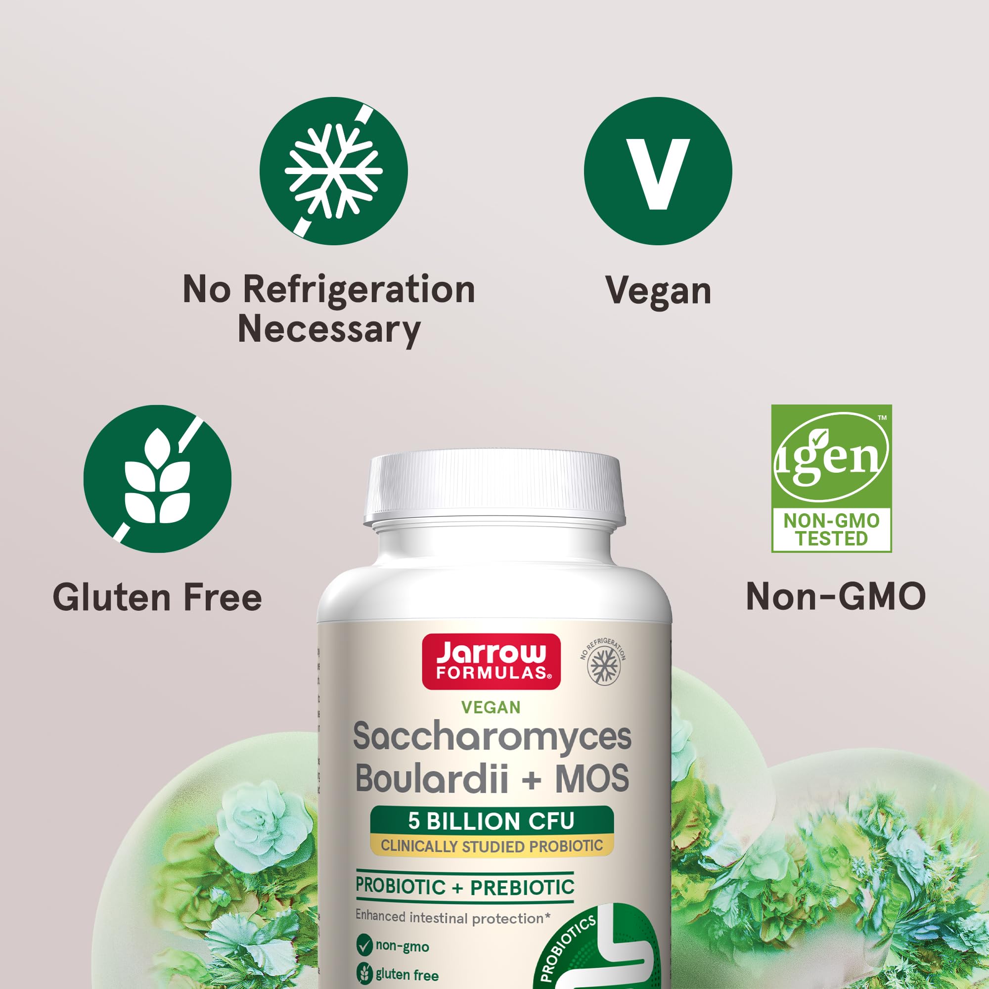 Jarrow Formulas Saccharomyces Boulardii Probiotics + MOS 5 Billion CFU Probiotic Yeast for Intestinal Health Support Gut Health Supplements for Women & Men 180 Veggie Caps, 180 Day Supply,Pack of 12