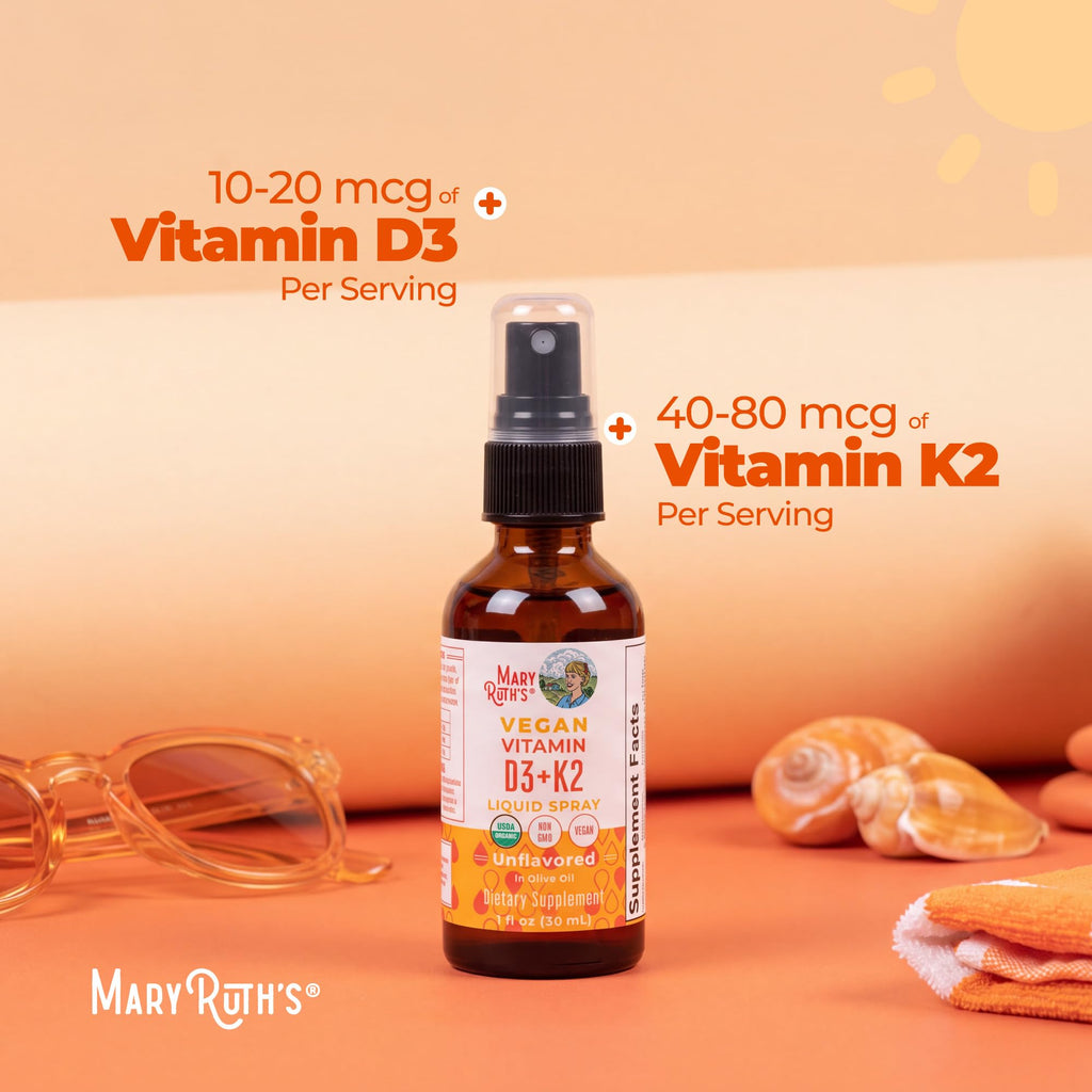 MaryRuth's Vitamin D3 + K2 Spray for Adults & Kids for Bone Health, 1 Fl Oz