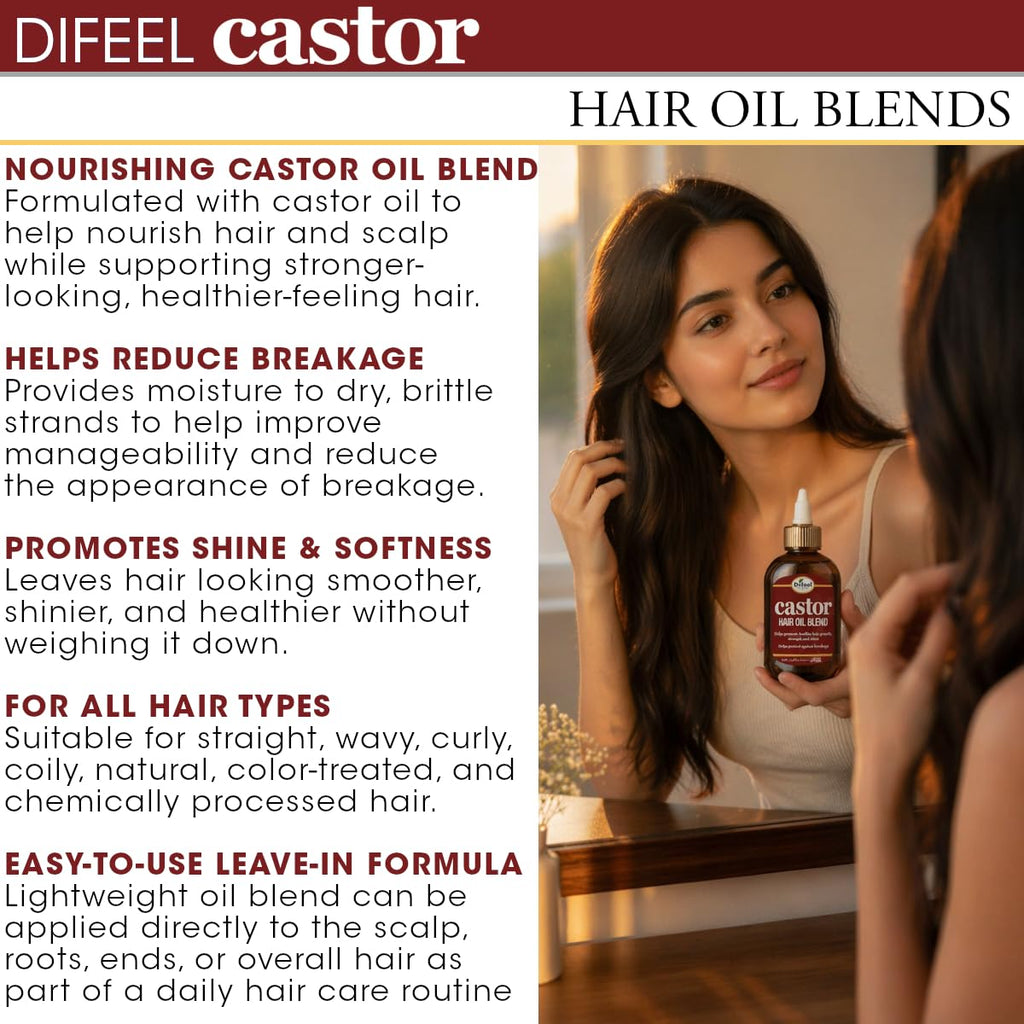 Difeel Castor Hair Oil Blend 7.1 oz. - Natural Castor Oil for Hair Growth