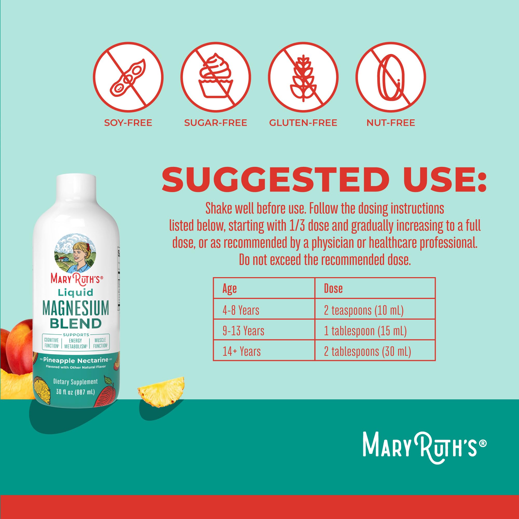 MaryRuth's Liquid Magnesium, Glycerophosphate + Bisglycinate, 30oz, Ages 4+