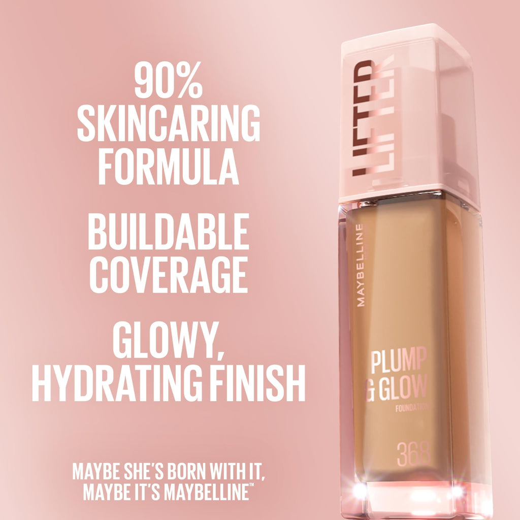 Maybelline Lifter Plump & Glow Foundation, Liquid Foundation with 2% Niacinamide + Hyaluronic Acid, Plumping and Brightening Face Makeup, 220, 1 Count