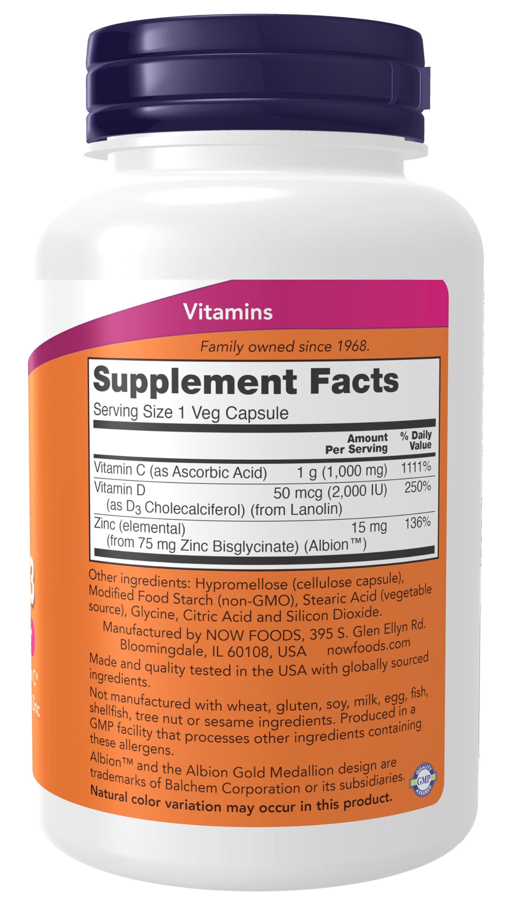 Now Supplements, C-1000 Zinc & D-3, 100 Veg Capsules