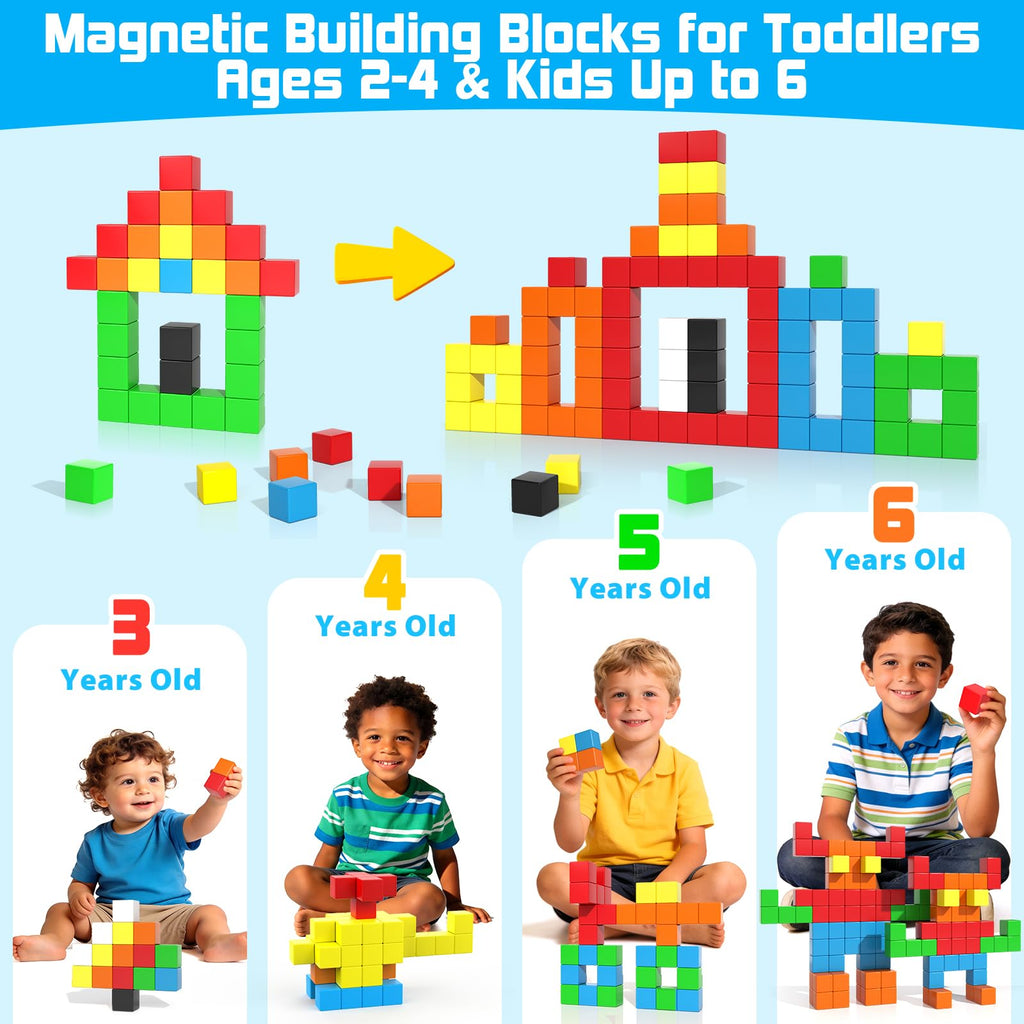 48PCS Large Magnetic Blocks, Magnet Building Cubes for Toddler 3+ Boy Girls