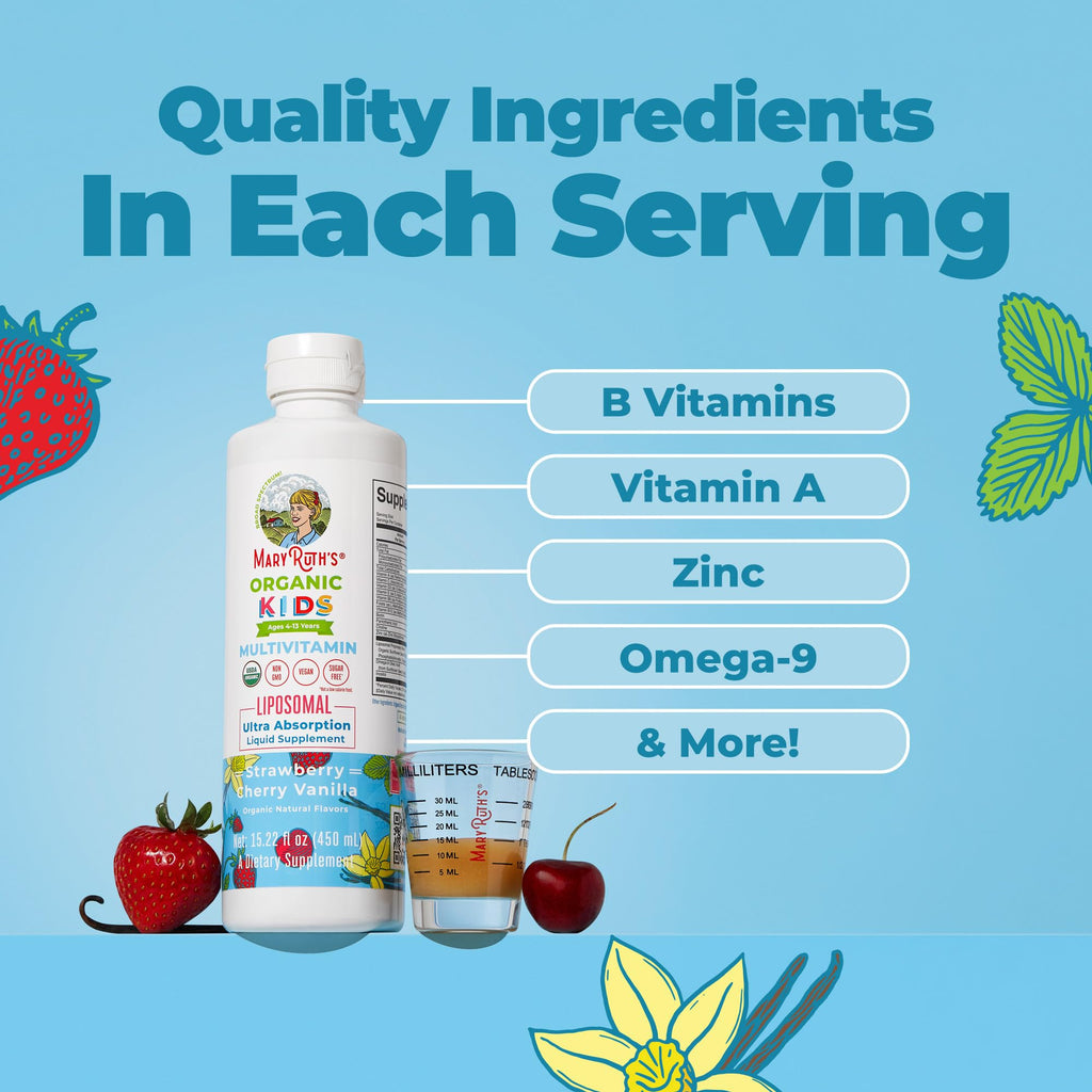 MARYRUTH'S Organic Kids Multivitamin Liposomal, 15.22 oz, Immune Support