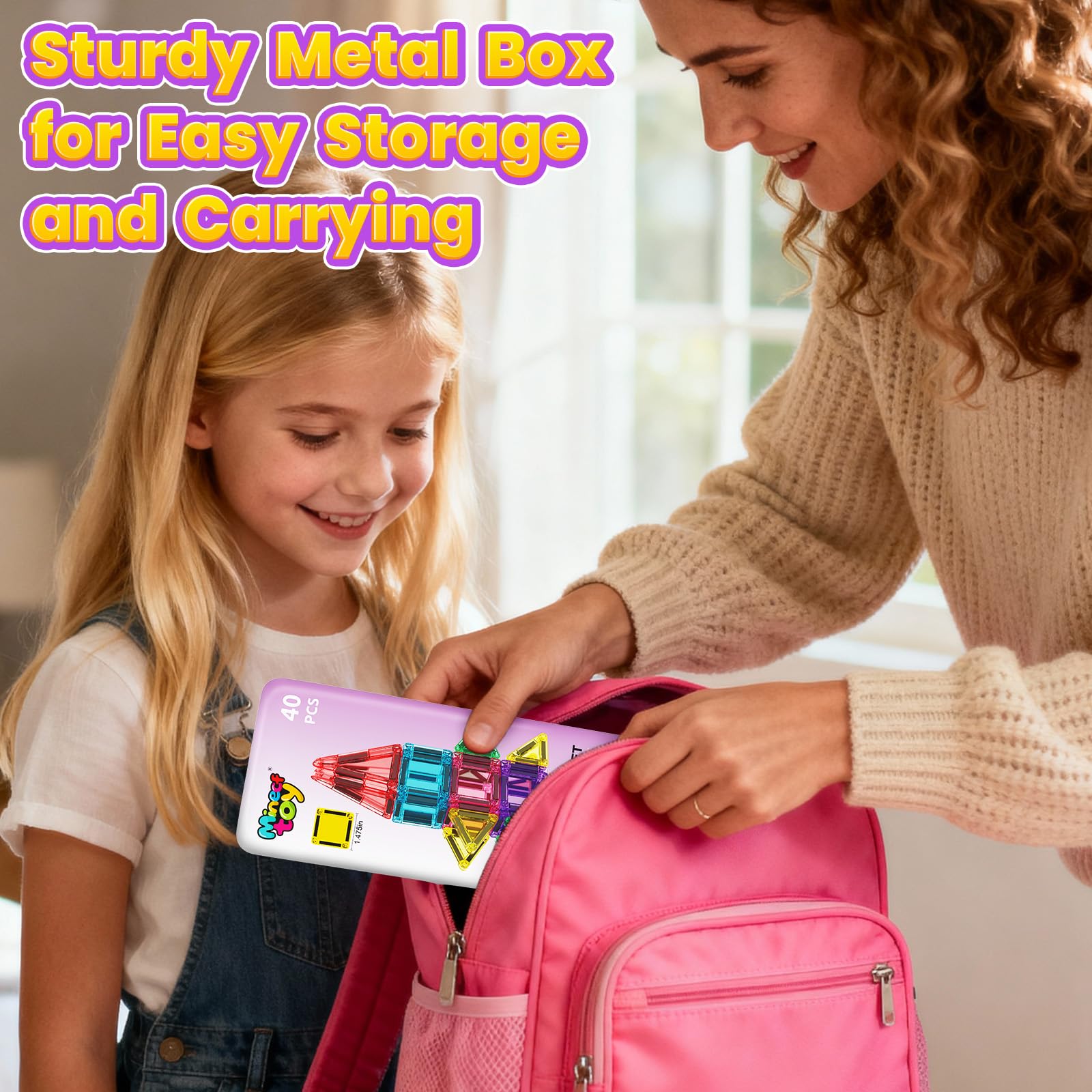 40PCS Magnetic Tiles Mini Travel Essentials Toddler Toys with Case Set, Preschool Montessori Education Magnetic Building Blocks Games Sensory Toys for 3 4 5 Year Old Boys Girls Birthday Gifts
