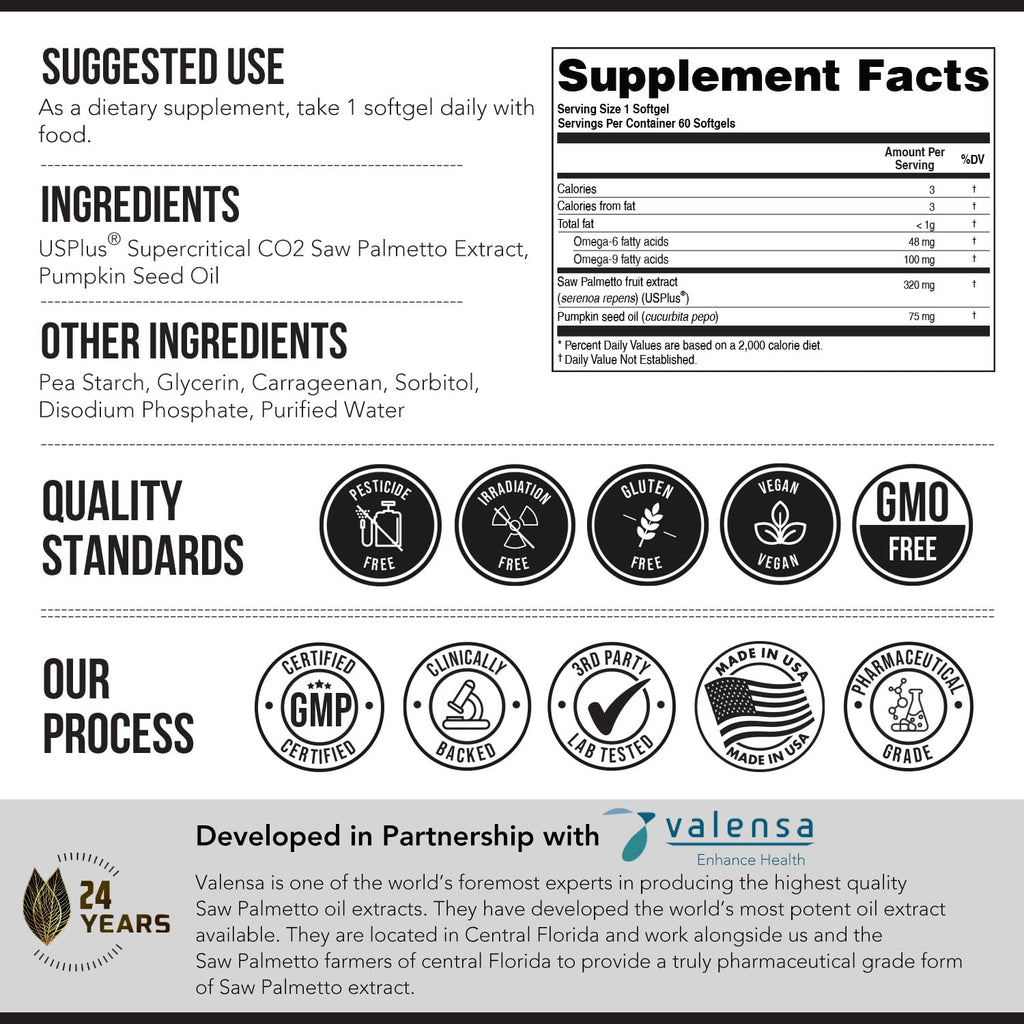 Saw Palmetto Extract – 10X Potency, Pharmaceutical Grade Strength - Plus Pumpkin Seed Oil - Supports Prostate Health, Relieves Urination Issues, Supports Hair Growth, DHT Blocker – 60 Softgels