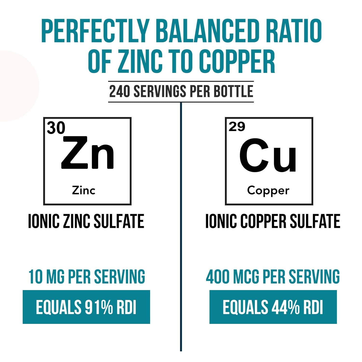 Ionic Zinc Plus Copper Liquid Concentrate 240 Servings, Glass Bottle, Vegan - Balanced Ratio of Zinc Copper - Supports Immunity, Brain Thyroid (2 oz.)