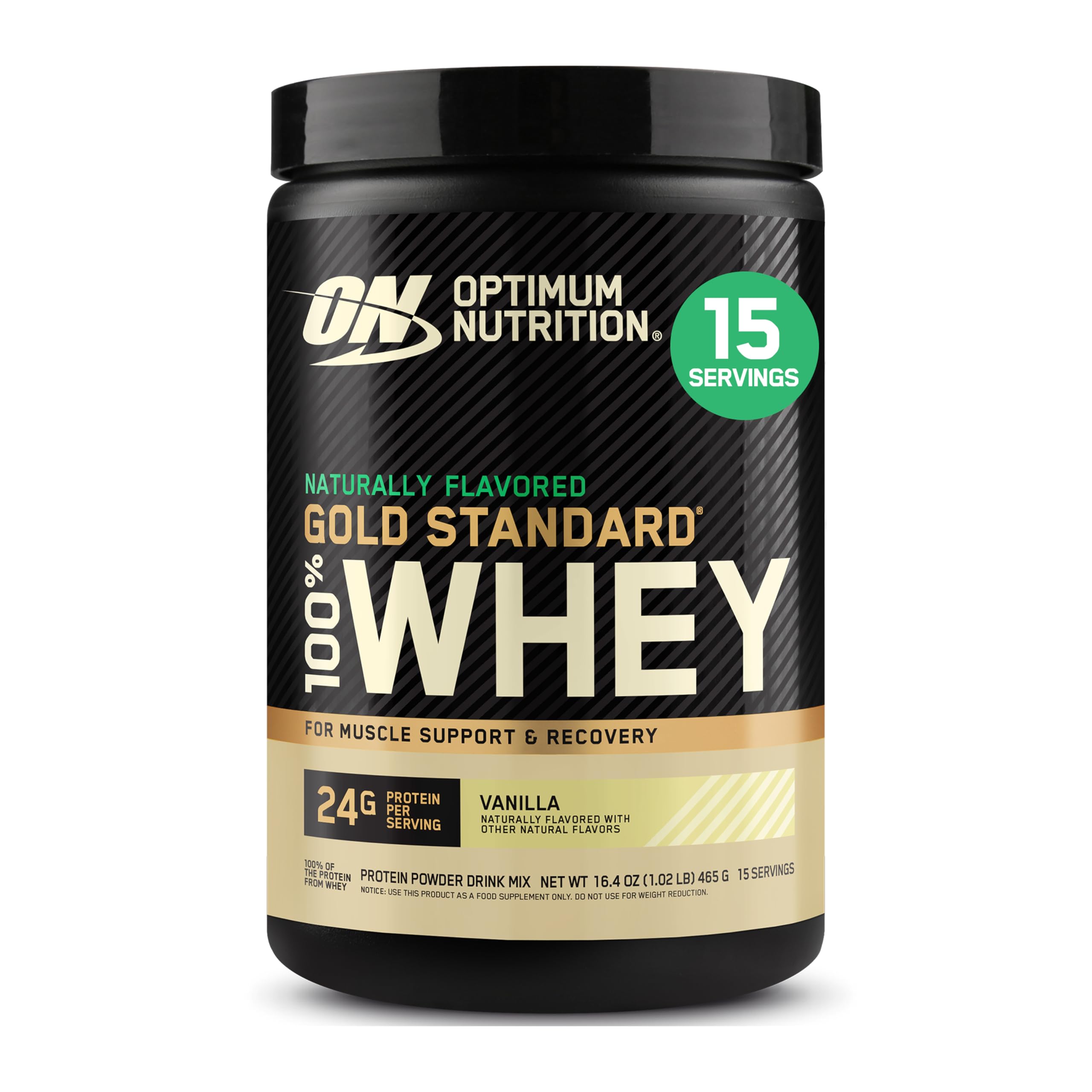 Optimum Nutrition Gold Standard 100% Whey Protein Powder, Naturally Flavored Vanilla, 15 Servings (Packaging May Vary)