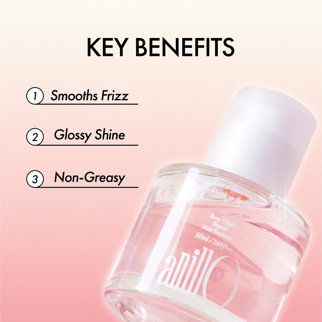 ANILLO Rosy Night Repair Hair Essence with Damask Rose Extract, Rosehip Oil, Peptide Complex for Dry, Damaged, Frizzy Hair - Musky Floral Scent, Vegan, Paraben-Free 50ml / 1.69 fl. Oz