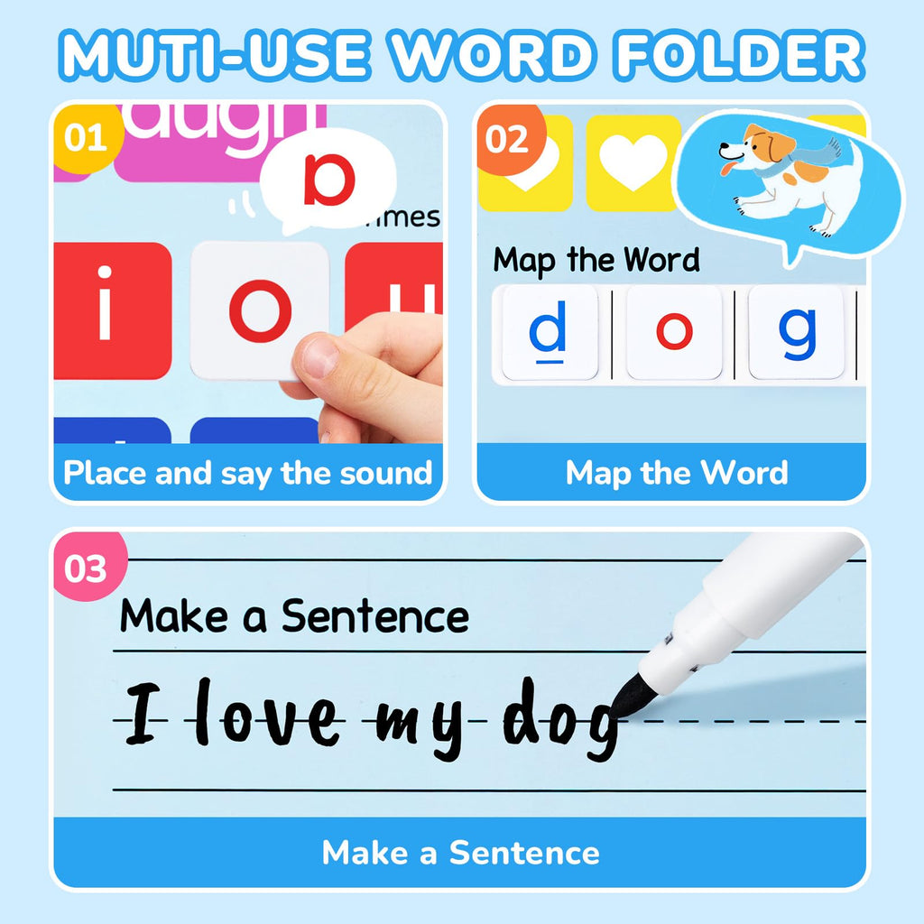 JoyCat 265 Phonics Magnetic Letter Tiles, ABC Word Building Kit with Folder