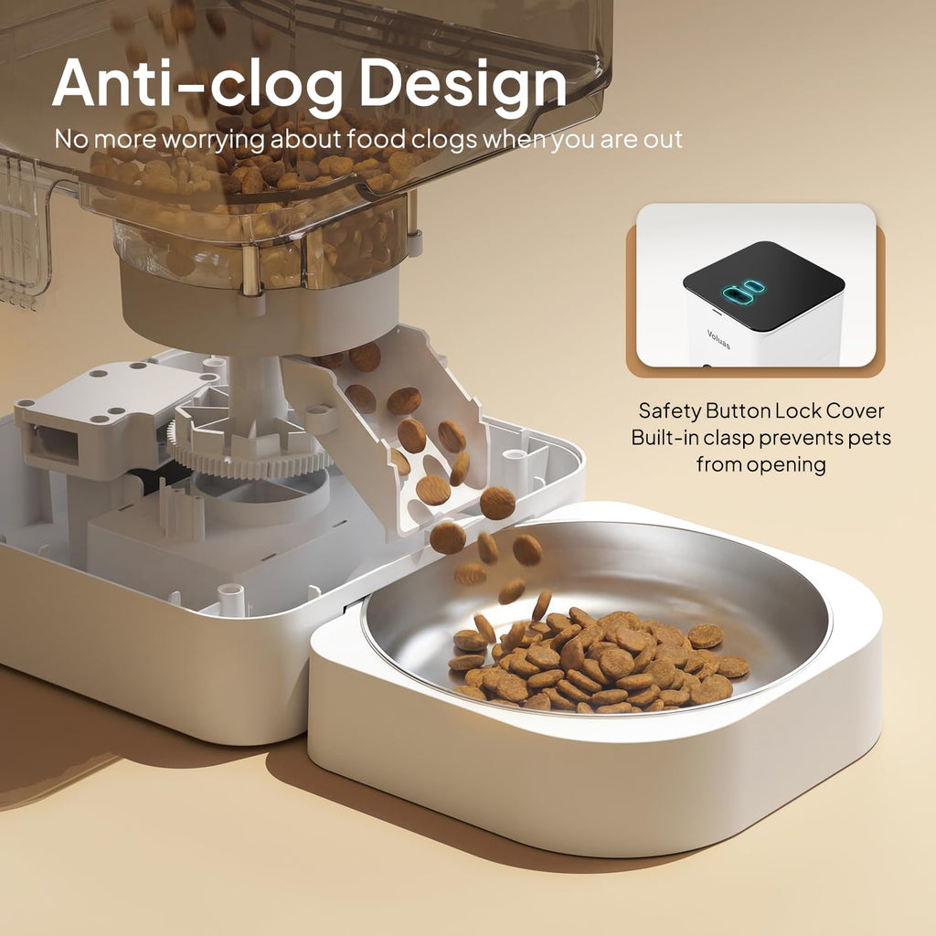 VOLUAS Automatic Cat Feeder, 4L Timed Dry Food Dispenser for Cats & Dogs