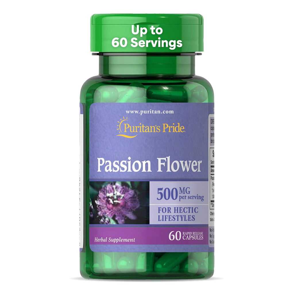 Puritan's Pride Premium Passion Flower Extract Capsules 250 mg, Concentrated Herbal Dietary Supplement for Traditional Stress Relief Support, 60 Rapid Release Capsules