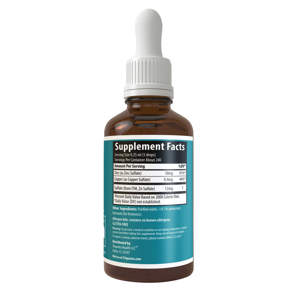 Ionic Zinc Plus Copper Liquid Concentrate 240 Servings, Glass Bottle, Vegan - Balanced Ratio of Zinc Copper - Supports Immunity, Brain Thyroid (2 oz.)
