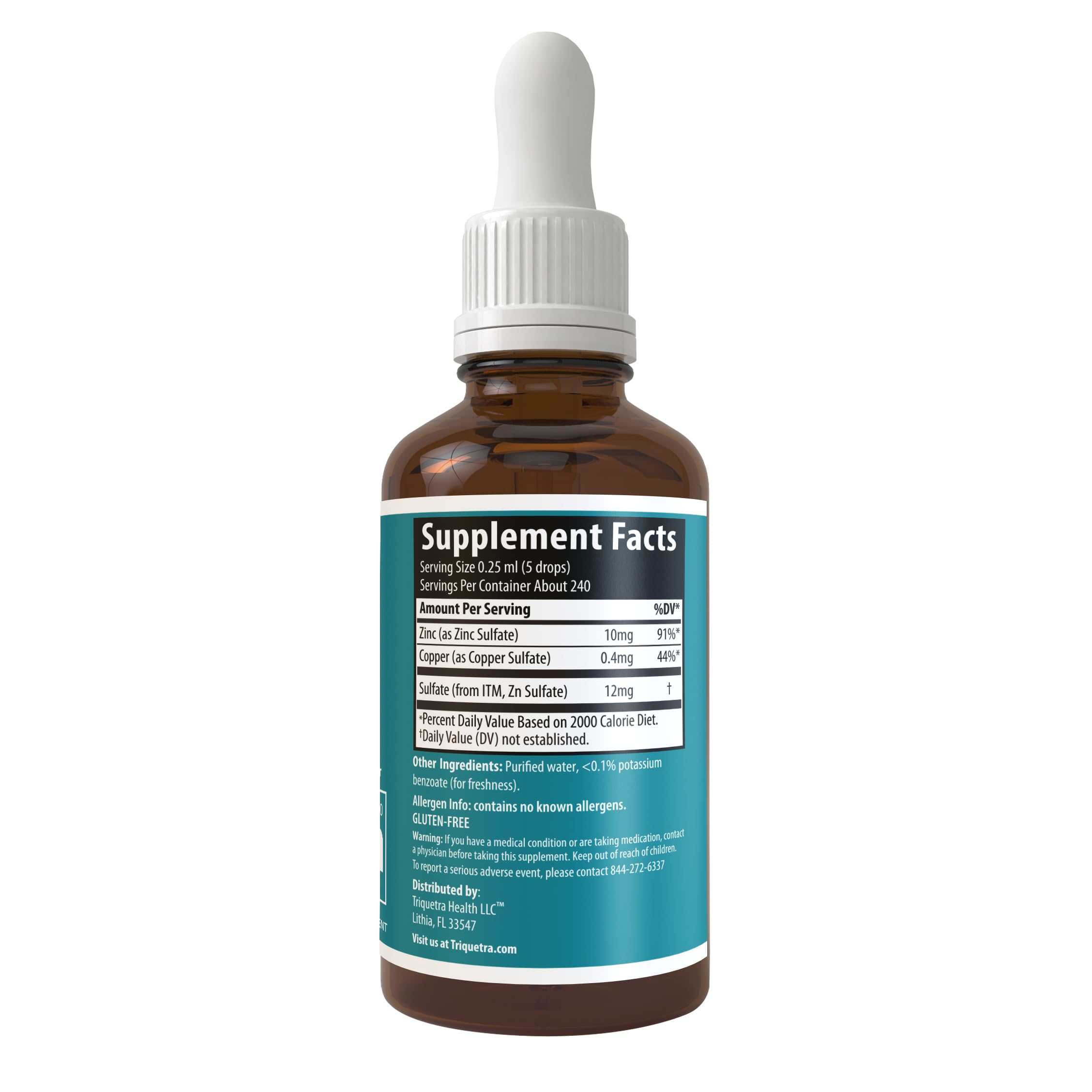 Ionic Zinc Plus Copper Liquid Concentrate 240 Servings, Glass Bottle, Vegan - Balanced Ratio of Zinc Copper - Supports Immunity, Brain Thyroid (2 oz.)