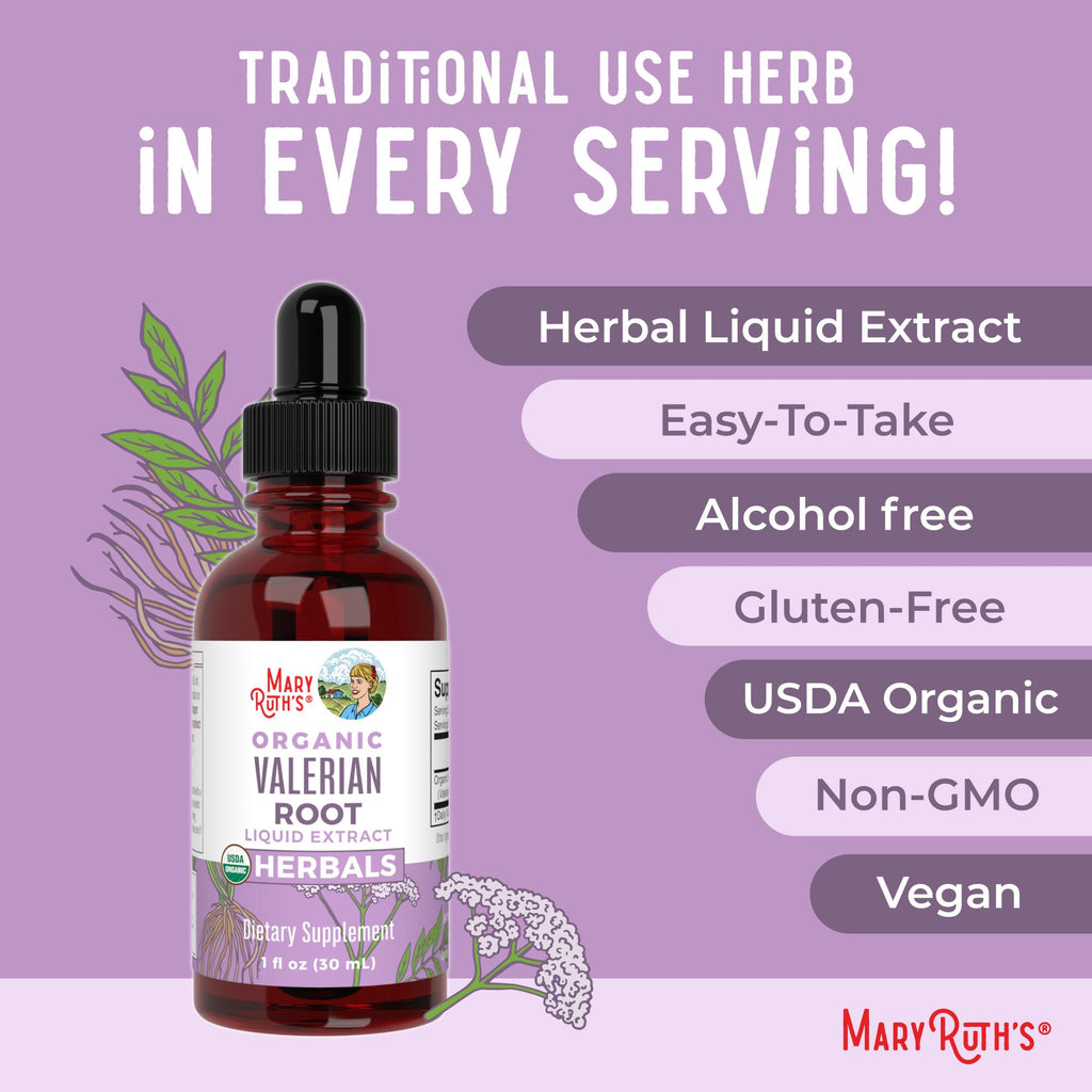MARYRUTH'S USDA Organic Valerian Root Liquid Drops, Sugar Free, 60 Servings