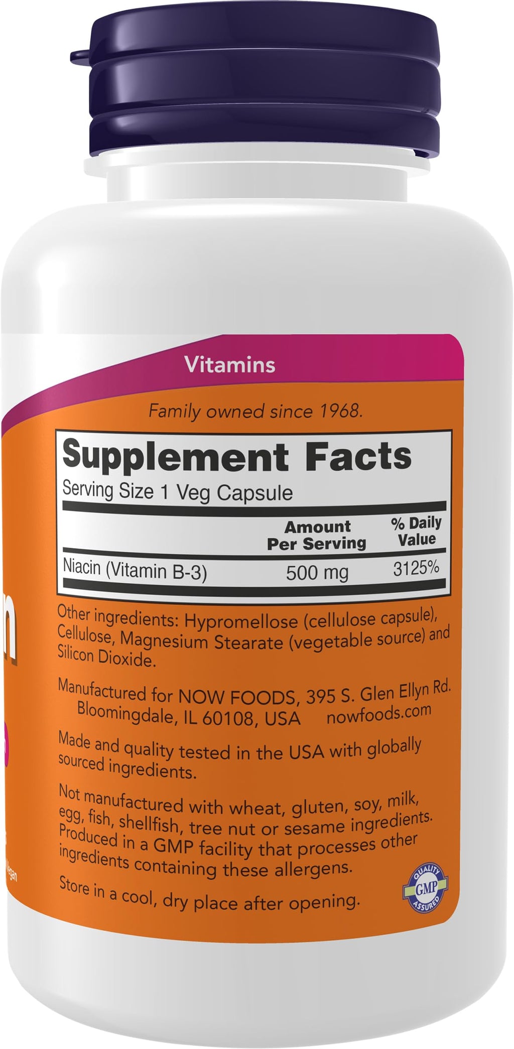 NOW Supplements, Niacin (Vitamin B-3) 500 mg, 100 Caps