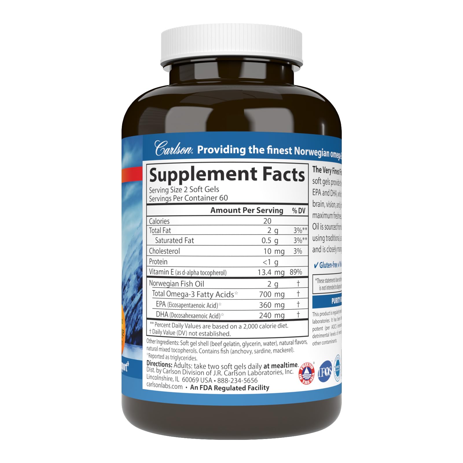 Carlson The Very Finest Fish Oil, 700 mg, Omega-3s, Orange, 120 Softgels