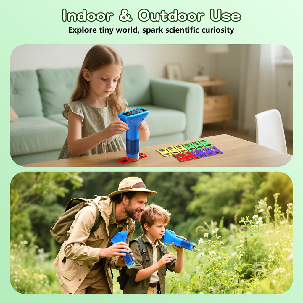 Odatay 1000X Digital Kids Microscope Kit with 12 Slides & 2" Screen, Blue