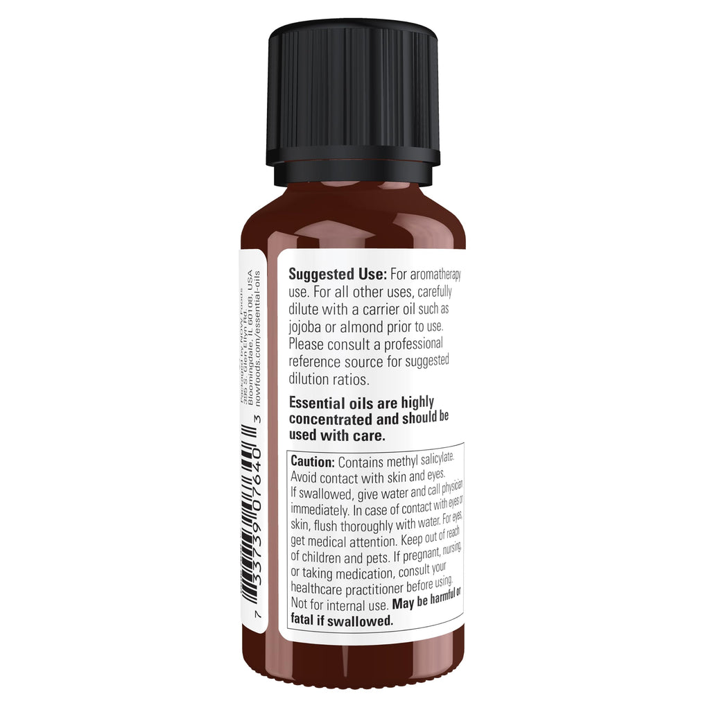 NOW Essential Oils, Wintergreen Oil, Steam Distilled, Undiluted, 1 fl. oz
