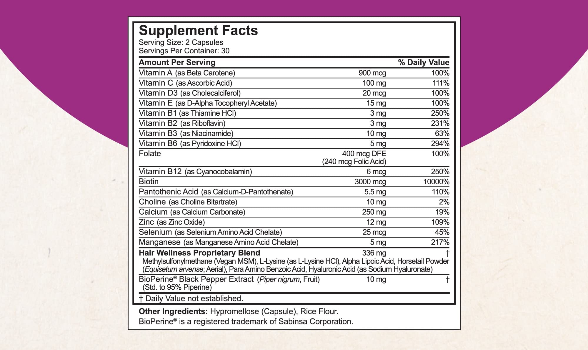 NuBest Hair Xtra Hair Growth Vitamins for Women & Men, Biotin 3000 mcg Hair Supplement with MSM, Zinc, B Vitamins, Horsetail & Hyaluronic Acid, Hair Skin and Nails Support, 60 Capsules