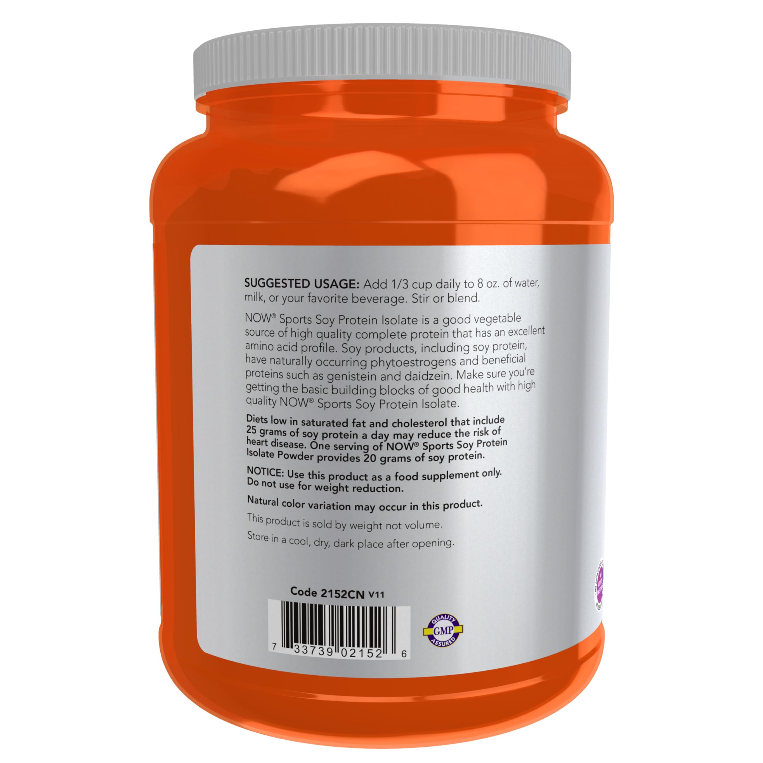 NOW Foods Sports Nutrition, Soy Protein Isolate 20 g, 0 Carbs, Unflavored Powder, 2-Pound