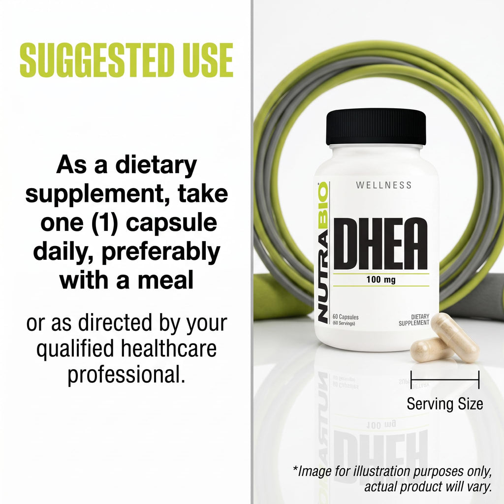 NutraBio DHEA Supplement for Men and Women - 100 mg - 60 Capsules