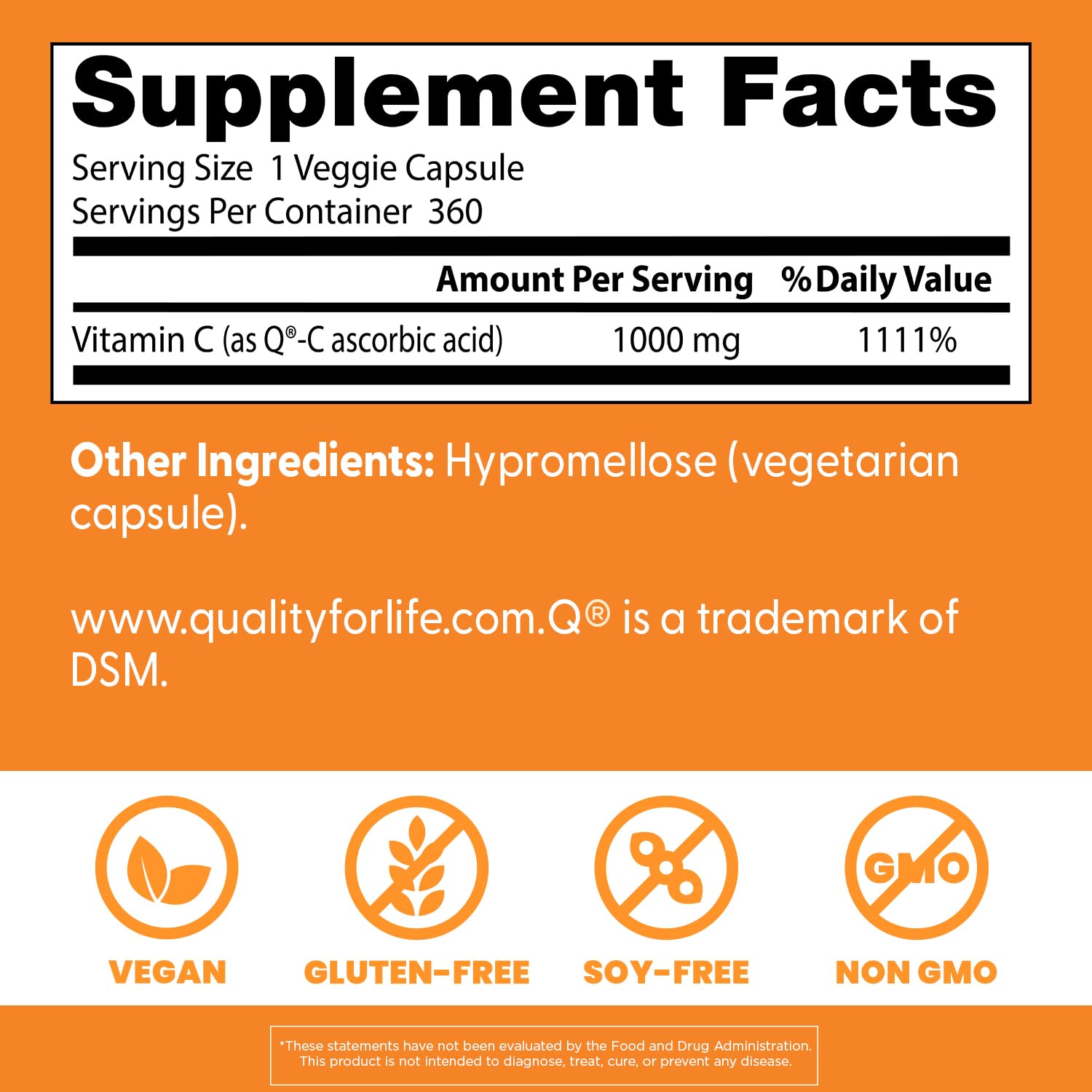 Doctor's Best Vitamin C 1000mg Supplement for Men & Women - Vegan Vitamin C Capsules as Q-C Ascorbic Acid, Immune Health Support for Adults, Non GMO, Gluten Free, Soy Free - 360 Veg Caps
