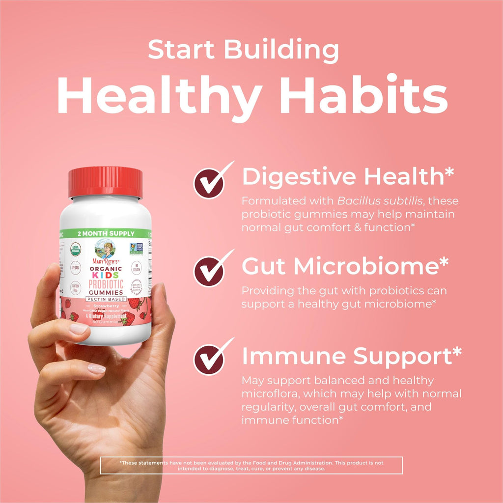 MARYRUTH'S Organics Multivitamin and Probiotic Gummies (Strawberry) for Kids | Clean Label Project Verified® | Vitamins for Gut Health, Immunity, & Overall Wellness | Vegan, Non-GMO, Gluten Free