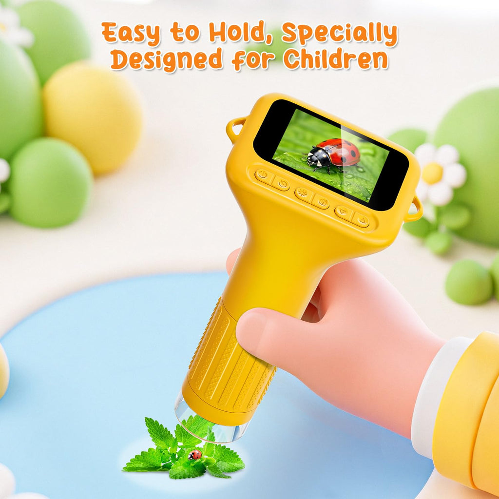 SKYBASIC Digital Microscope for Kids, 2" Screen 1000X Handheld Microscope HD Pocket Portable Microscopes Camera, Science Edu Fun Birthday Gifts Toys for Ages 4-12 Children Students Boys Girls -Yellow