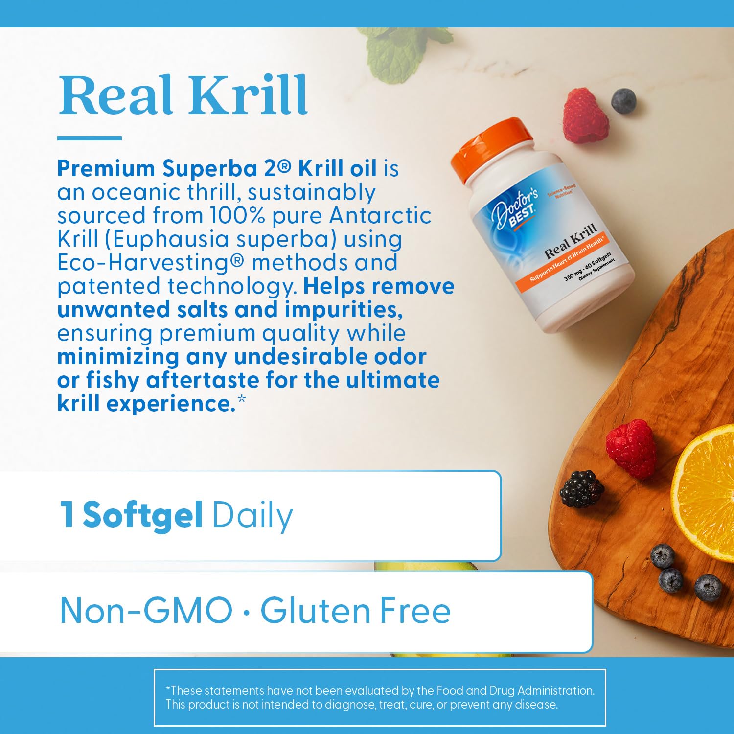 Doctor's Best Real Krill Oil 350 mg Supplement for Men & Women - Antarctic Krill Oil with Omega 3 Fatty Acids & Astaxanthin, Natural Source of EPA & DHA, Supports Heart & Brain Health - 60 Ct Softgels