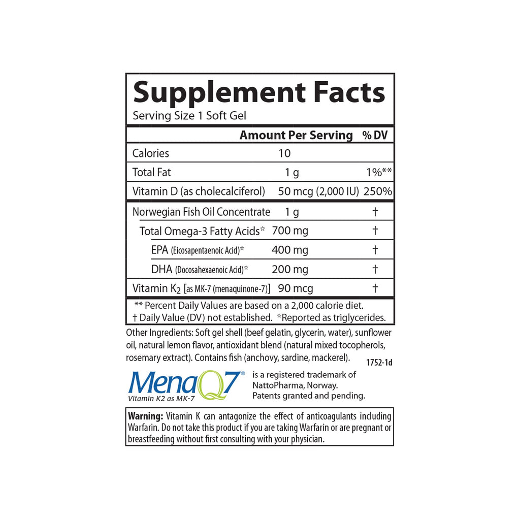Carlson Elite Omega-3 Plus D & K, 700 mg, Omega-3s, Lemon, 180 Softgels