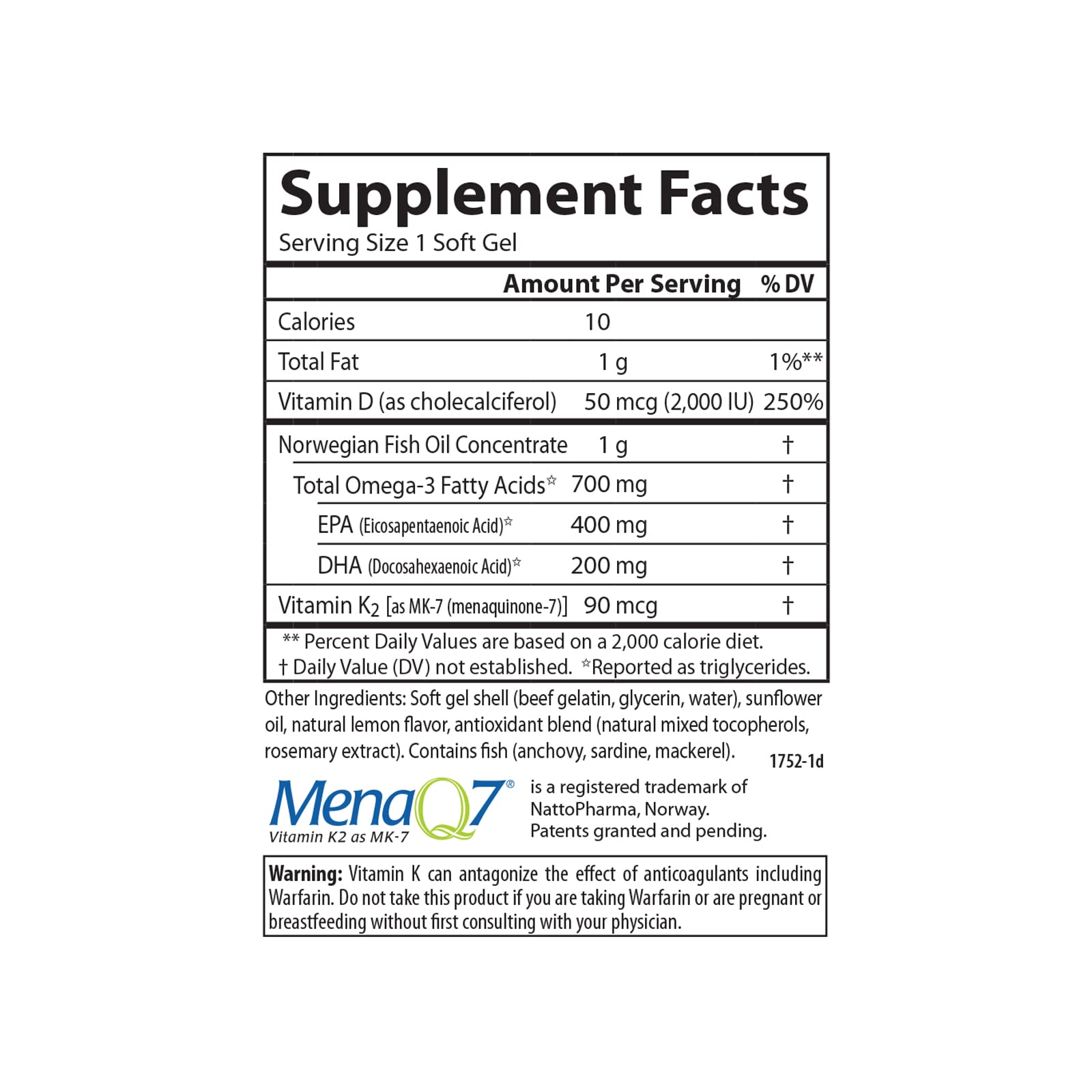Carlson Elite Omega-3 Plus D & K, 700 mg, Omega-3s, Lemon, 180 Softgels
